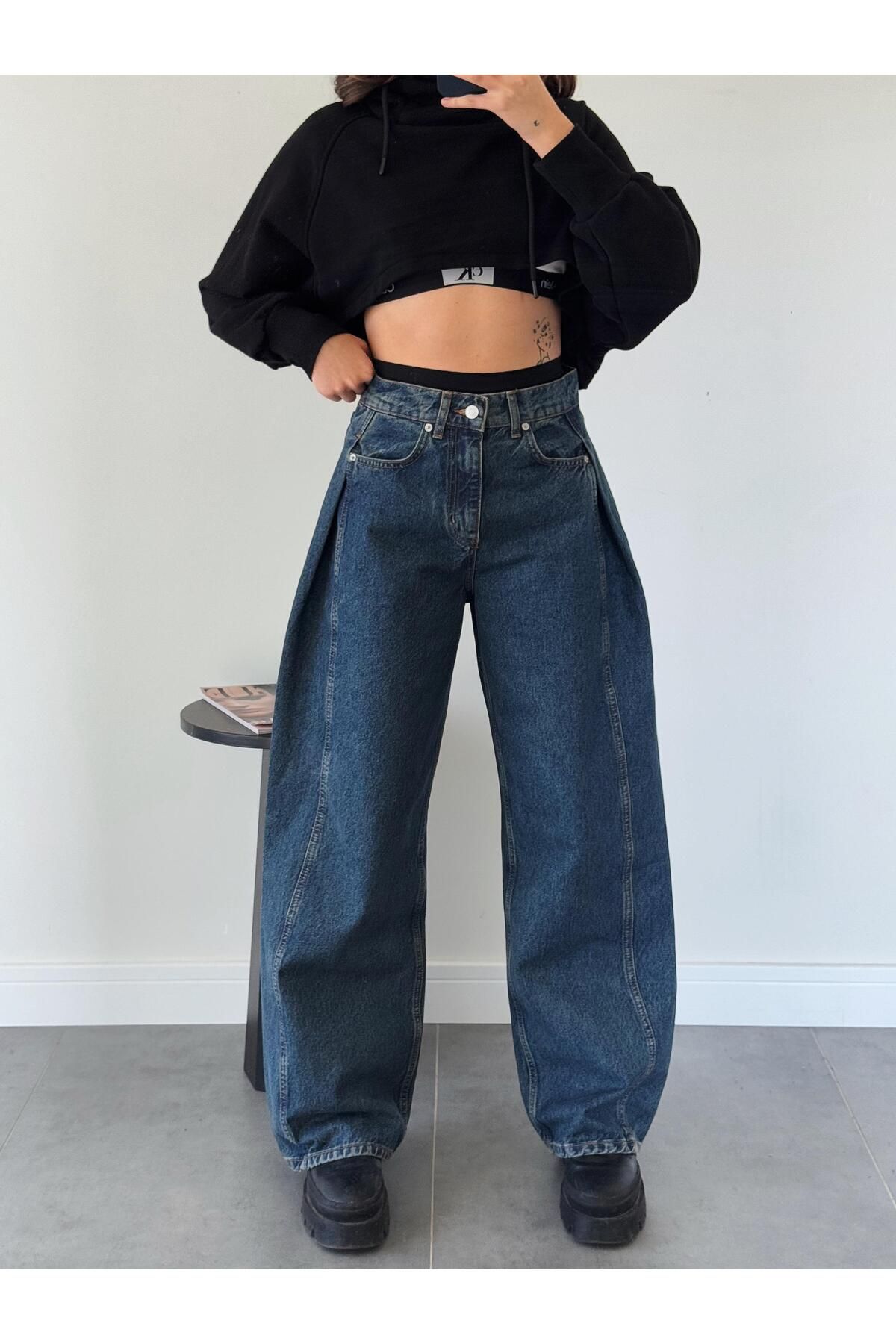 OYKUWEAR Dries Koyu MaviSüper Baggy Jean-Nine