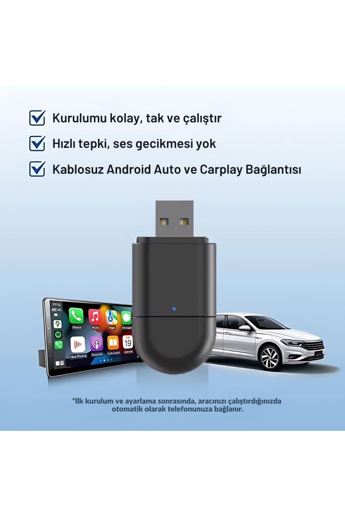 Araç Içi 2in1 Android ve Apple Cihazlar Için Kablosuz Android Auto ve Carplay Adaptörü