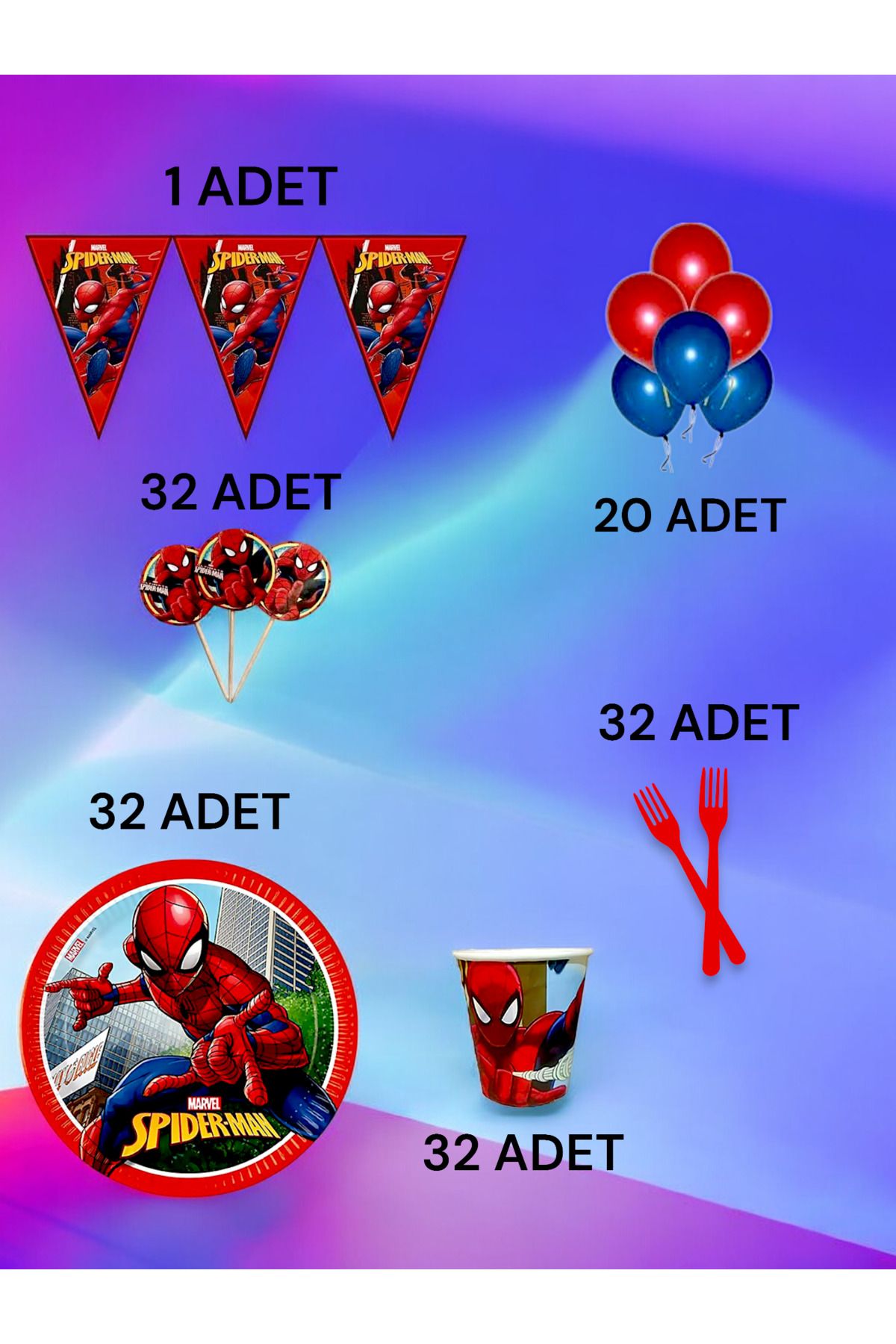 VibeHome 32 Kişilik SpidermanTemalı M Paket -...