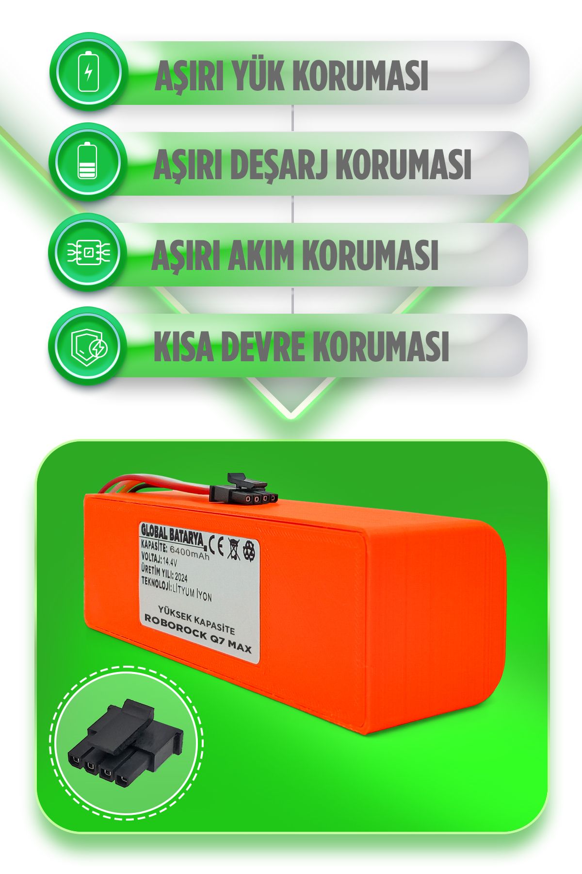 Roborock Q7 Max Uyumlu Akıllı Robot Süpürge Bataryası 14.4v 6400mAh Li-ion Pil (Yüksek Kapasite)