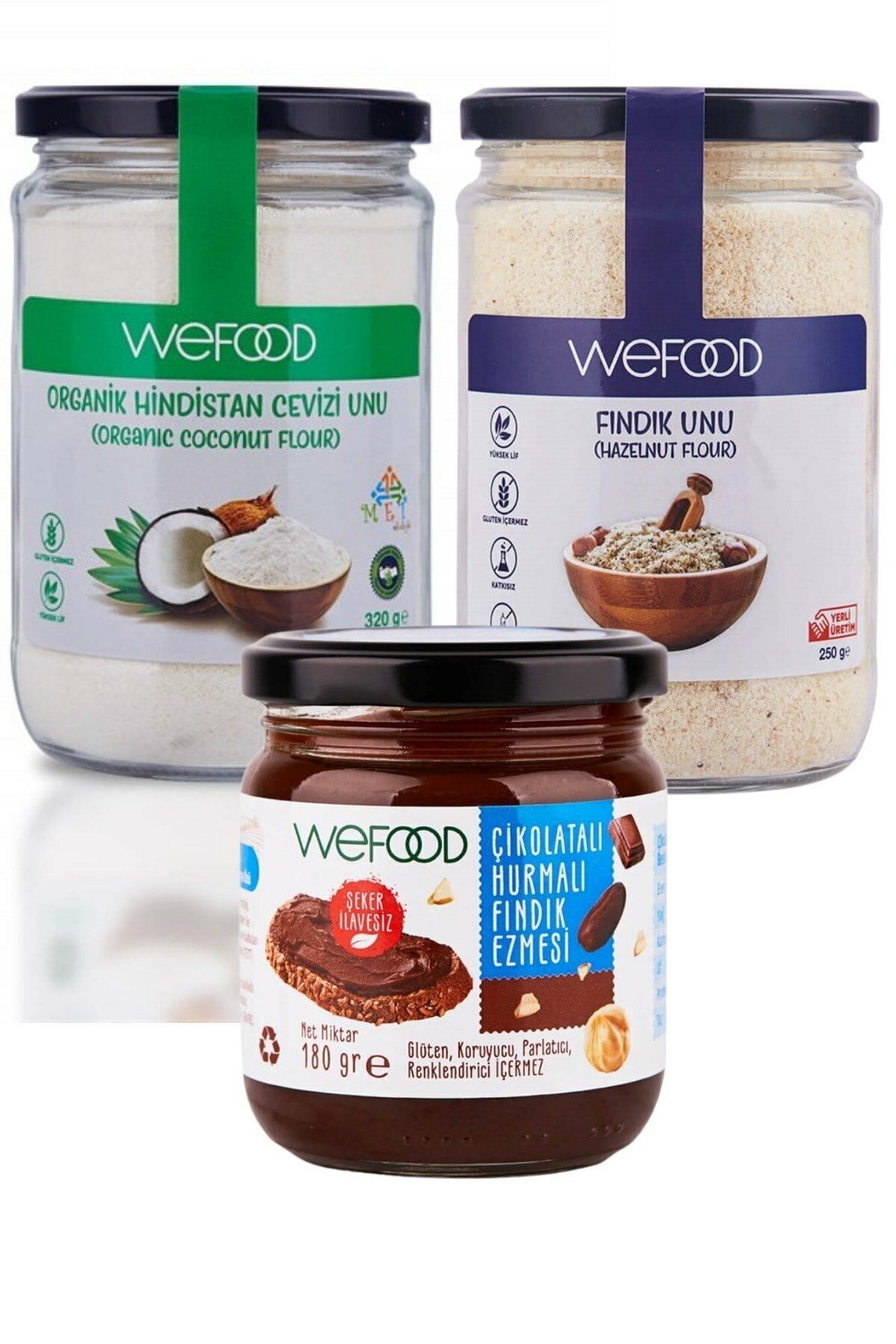 Wefood Organik Hindistan Cevizi Unu Fındık Unu ve Çikolatalı Hurmalı Fındık Ezmesi