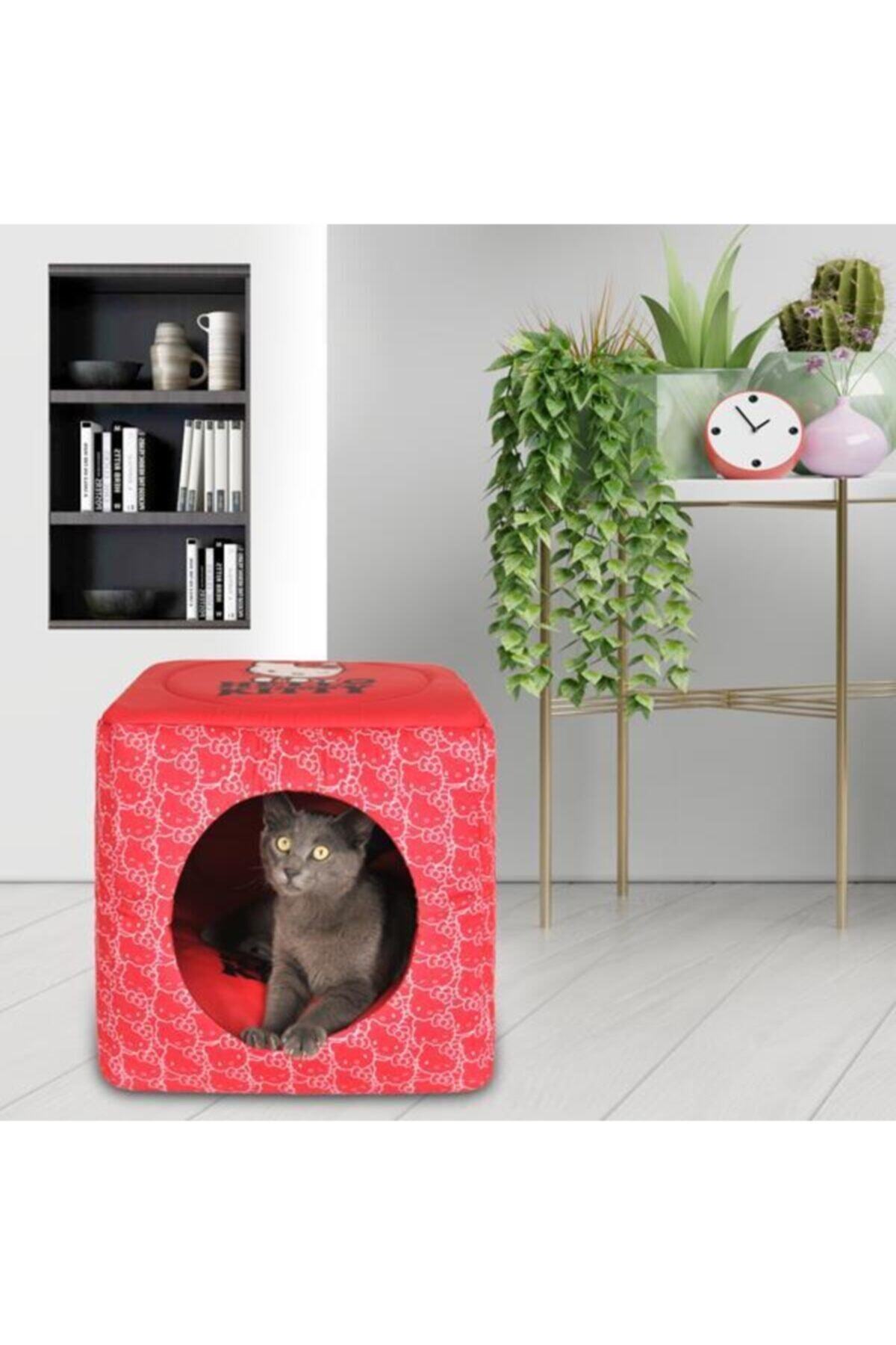 PETFAN Hello Kıtty 3 Fonkiyonlu Küp Kedi Evi&yatağı Pembe