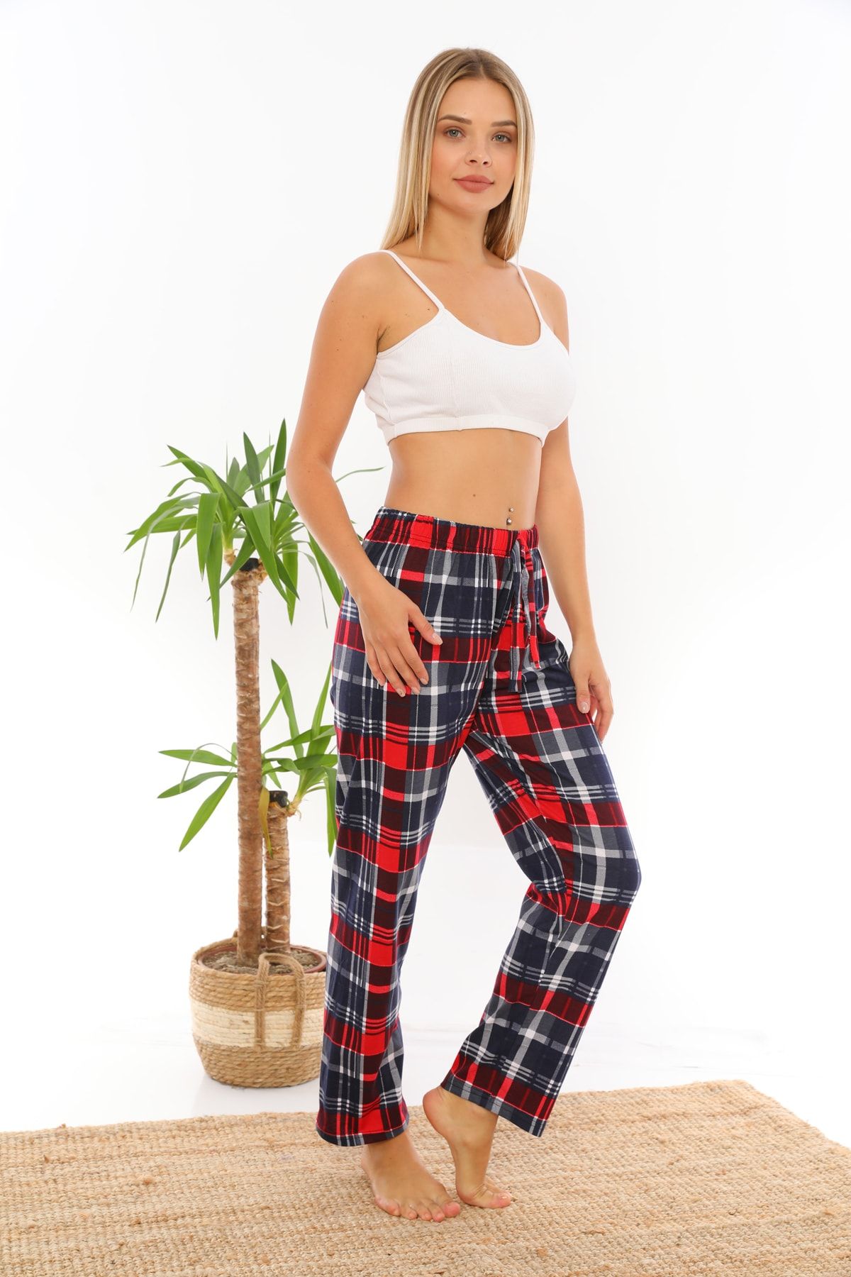 Arvin Kadın Ekose Baskılı Pijama Altı