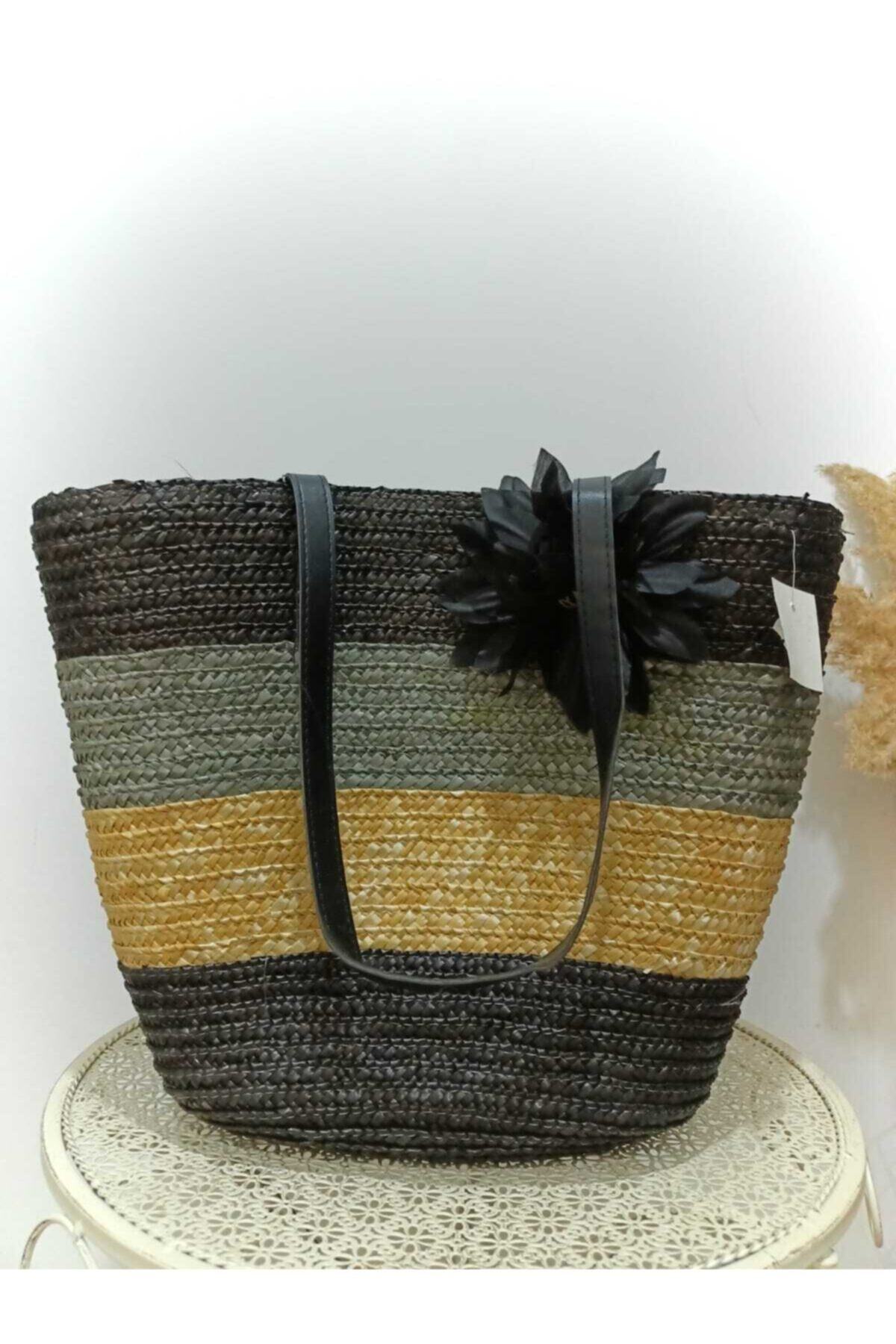 MegaHomeDekor Hasır Fermuarlı El Çantası Plaj Çantası (içi Astarlı)