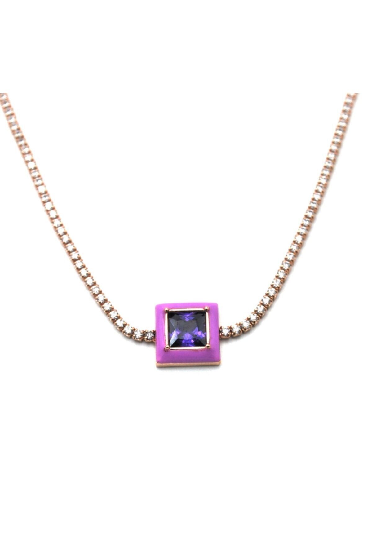 Medcezir Silver Kare Taşlı Gümüş Choker