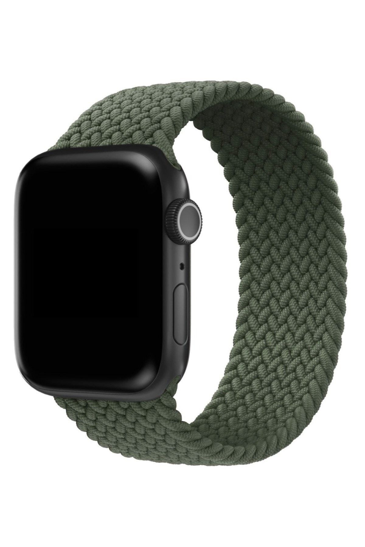 Hayal Kılıf Zeytin Yeşili Apple Watch 1-2-3-4-5-6-se Uyumlu Solo Örme Loop Kordon 38-40mm