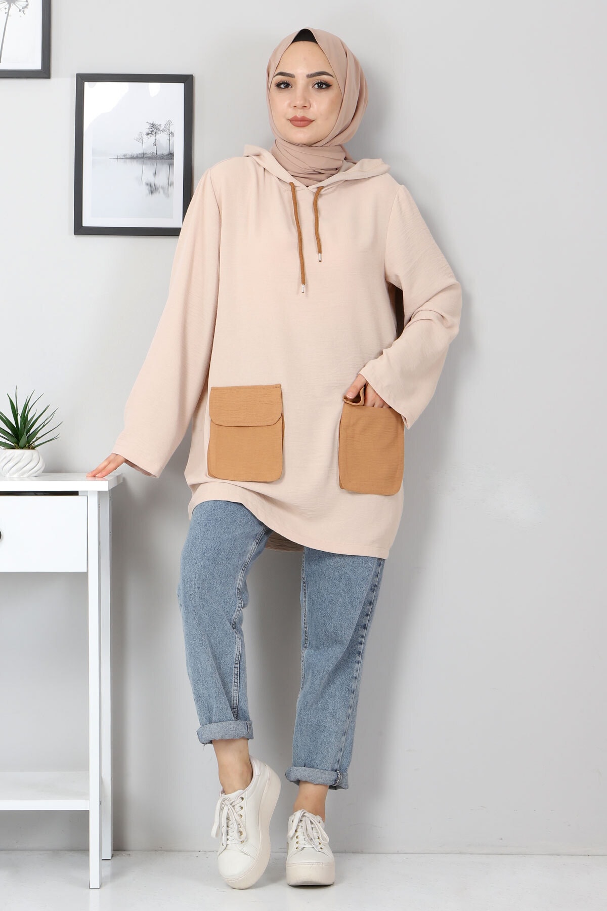 Tesettür Dünyası Torba Cepli Tunik Tsd03317 Vizon