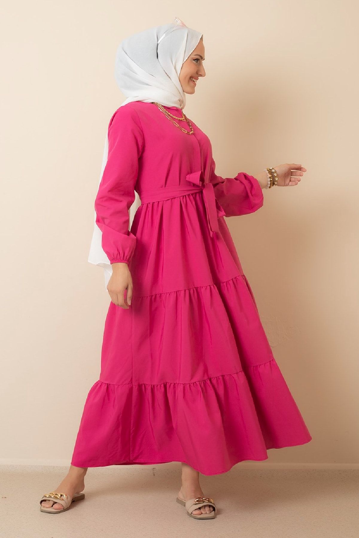 Bess Store Tesettür Parçalı Poplin Pembe Elbise