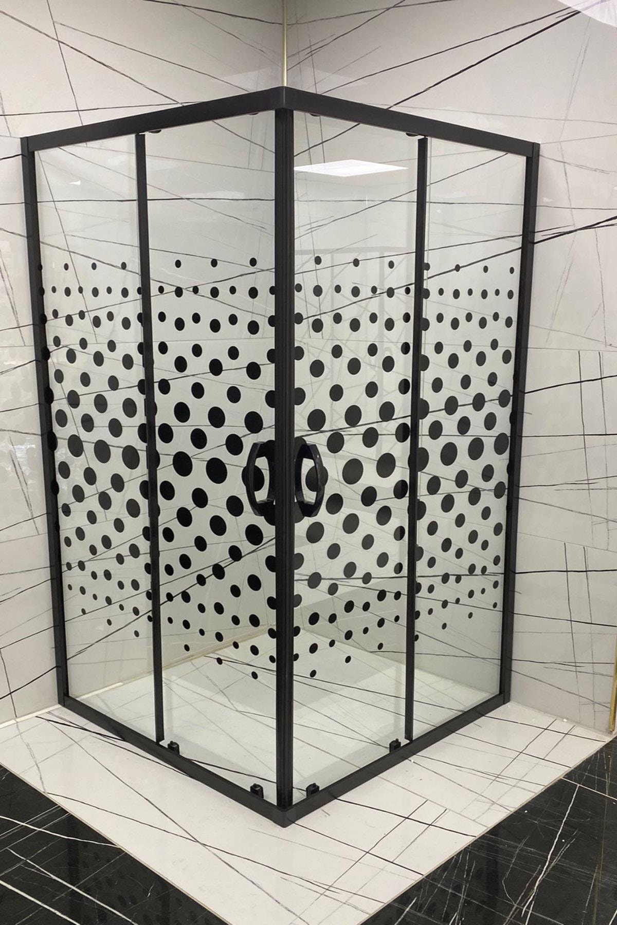 AVRUPA DUŞ 115x150x180 Cm Siyah Nokta Desenli 5mm Camlı Yükseklik 180 Cm Duşakabin