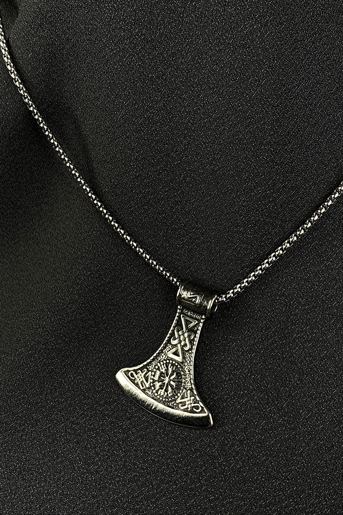 MOONİ ACCESSORİES Modern Savaşçı Viking Baltası Örme Zincirli 316l Çelik Kolye
