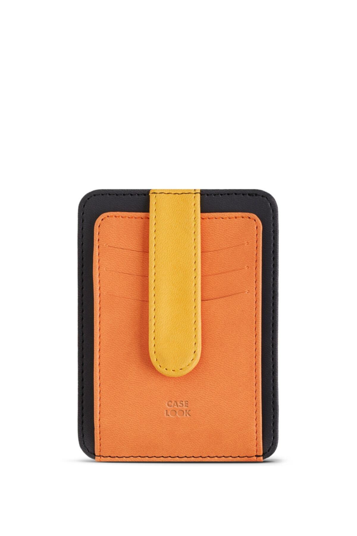 Case Look Erkek Deri Turuncu Renkli Çıtçıtlı Kartlık Nico 02