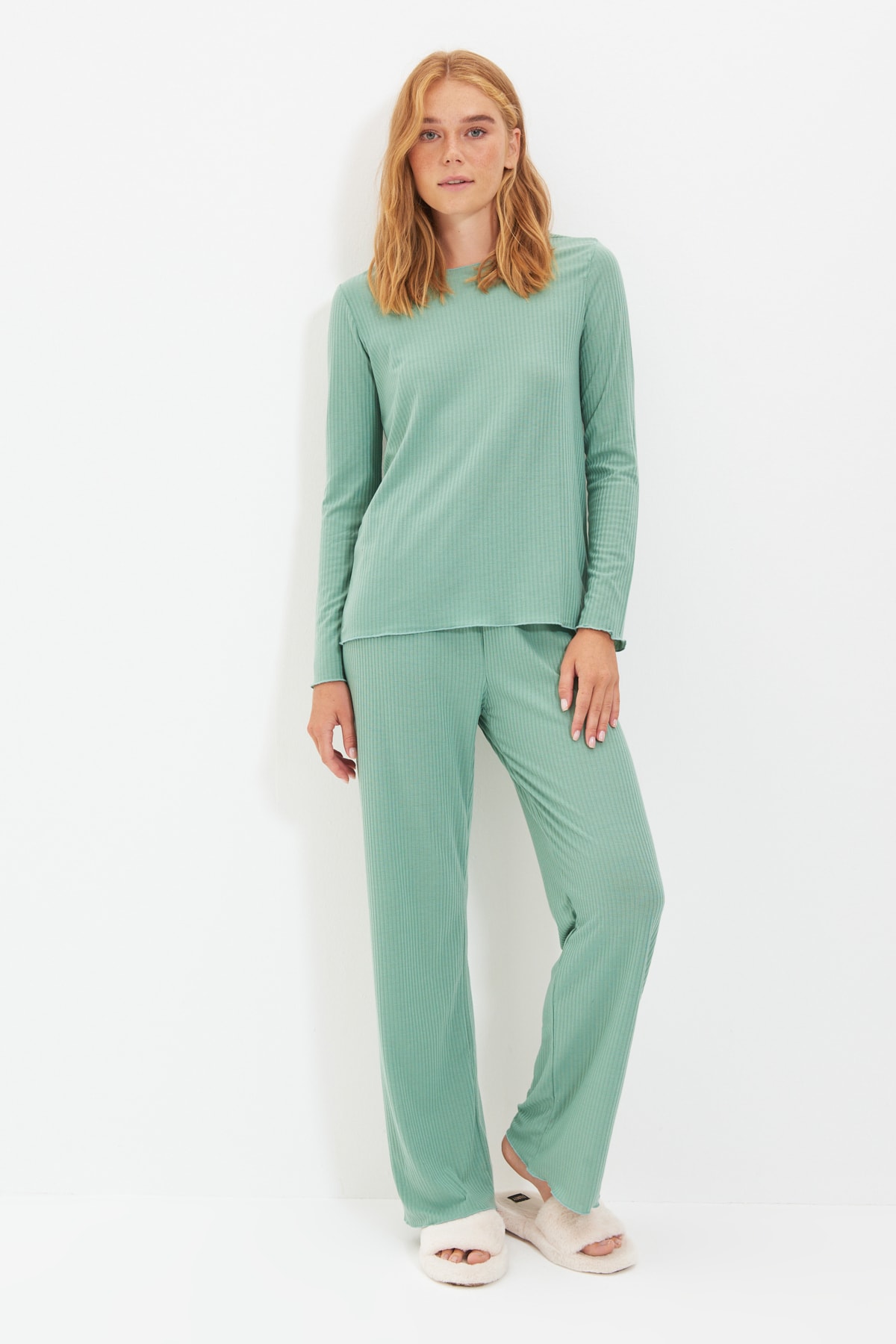 TRENDYOLMİLLA Mint Kaşkorse Örme Pijama Takımı THMAW21PT0459