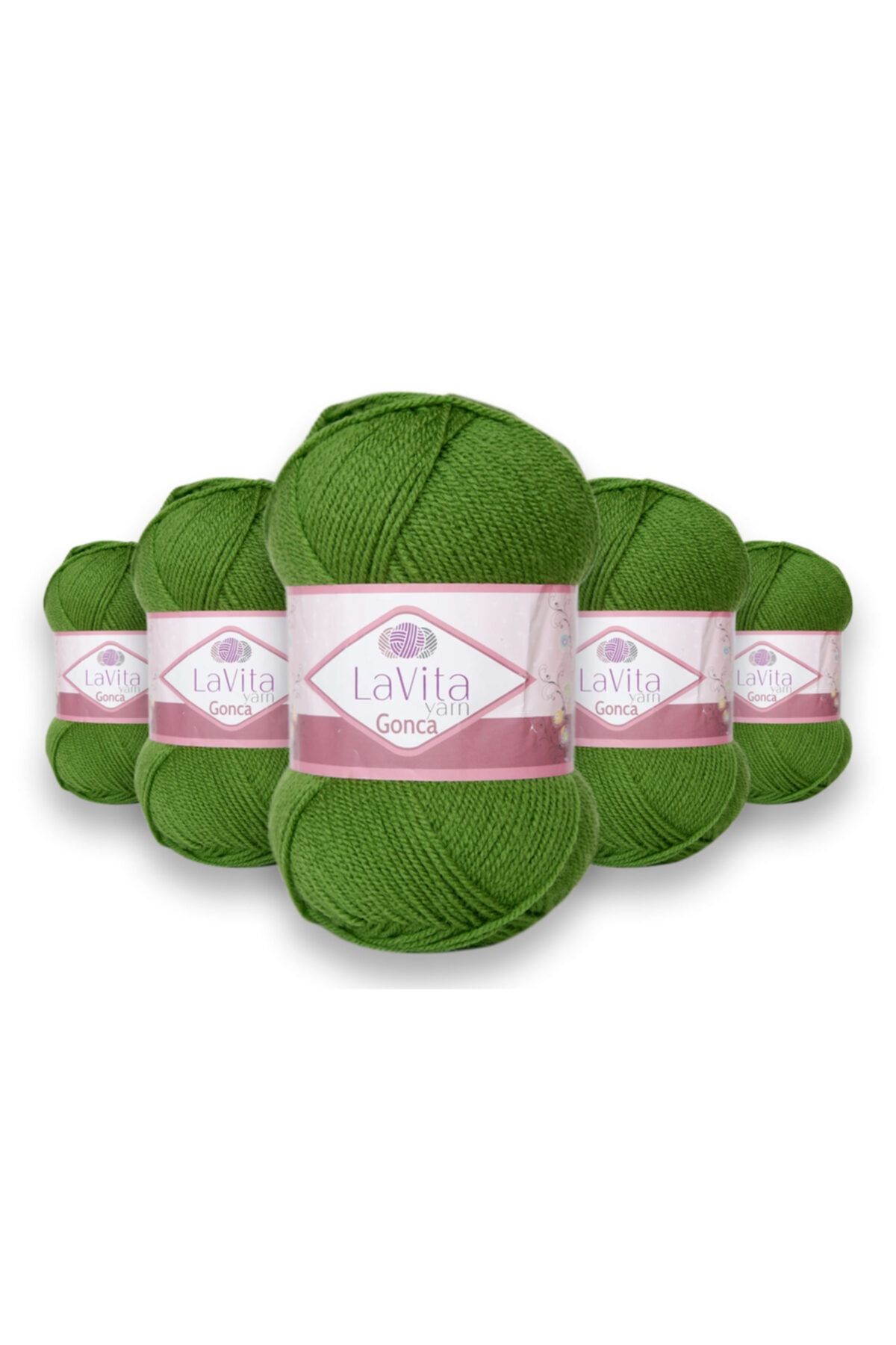 LaVita Yarn Gonca El Örgü Ipligi 5'li Paket Taka Yarn (8124-AÇIK YEŞİL)