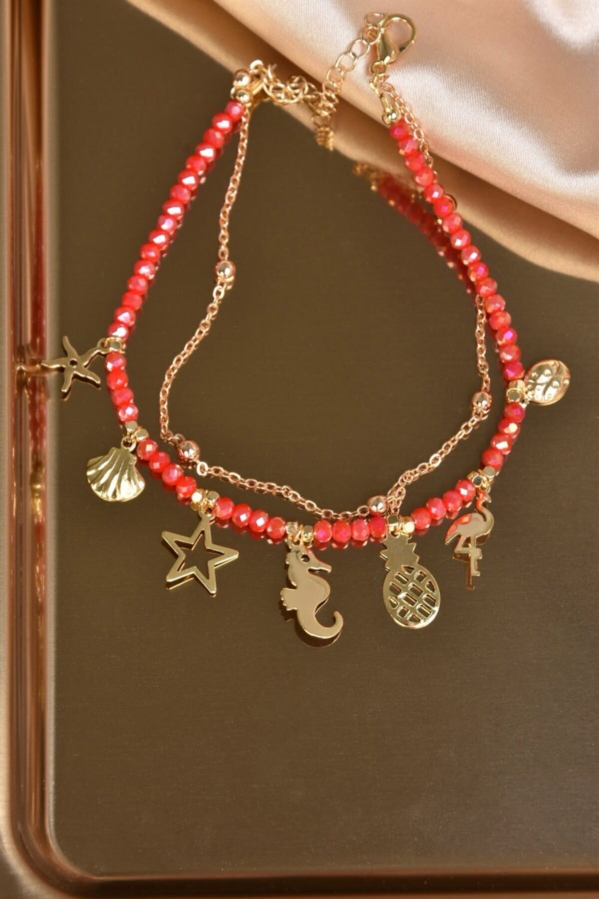 Fox Shoes Kırmızı Kristal Sallantılı Halhal Ka021105