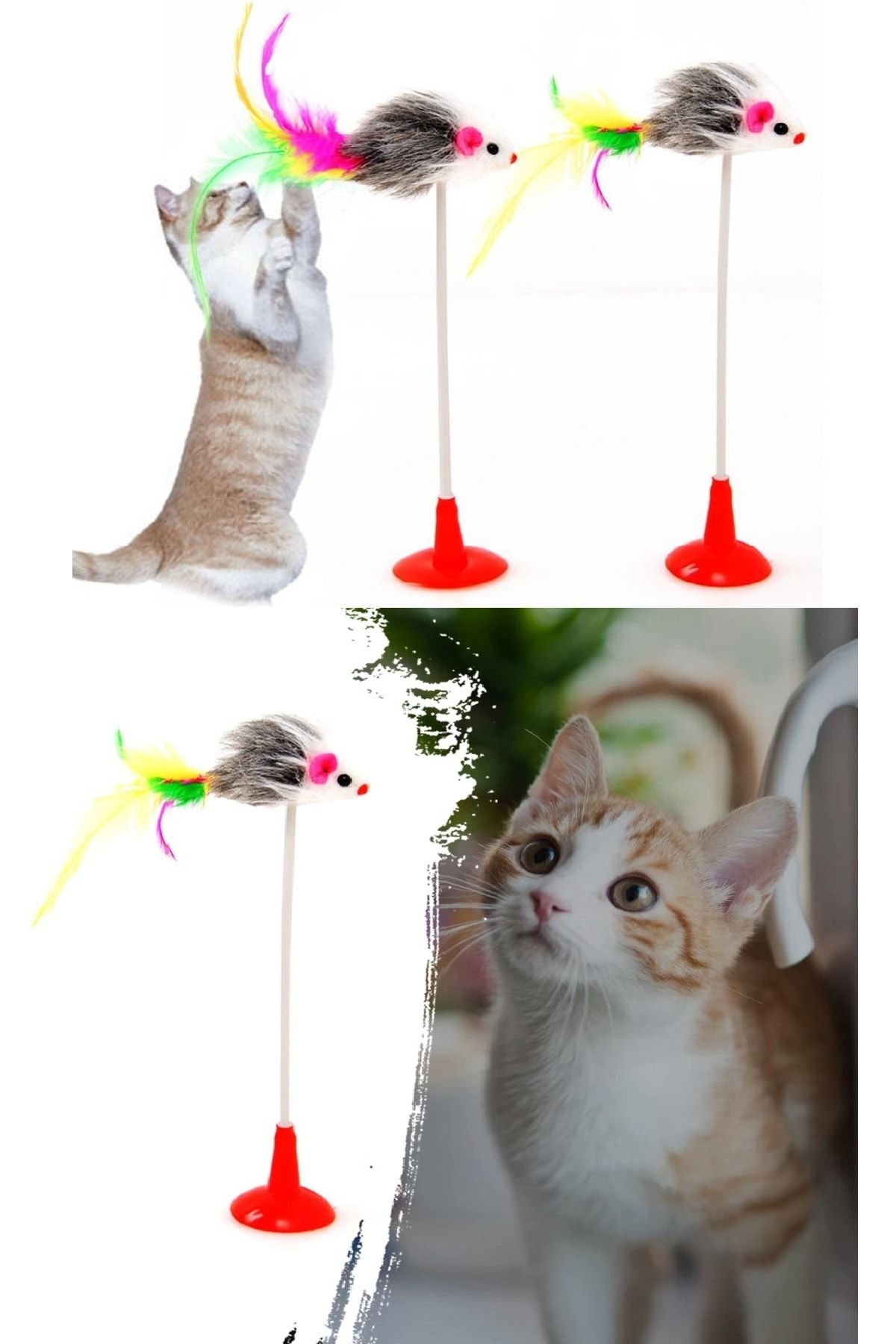 BLUE HOME'S Vantuzlu Ve Yaylı Fare Kedı Oyuncak 20 Cm
