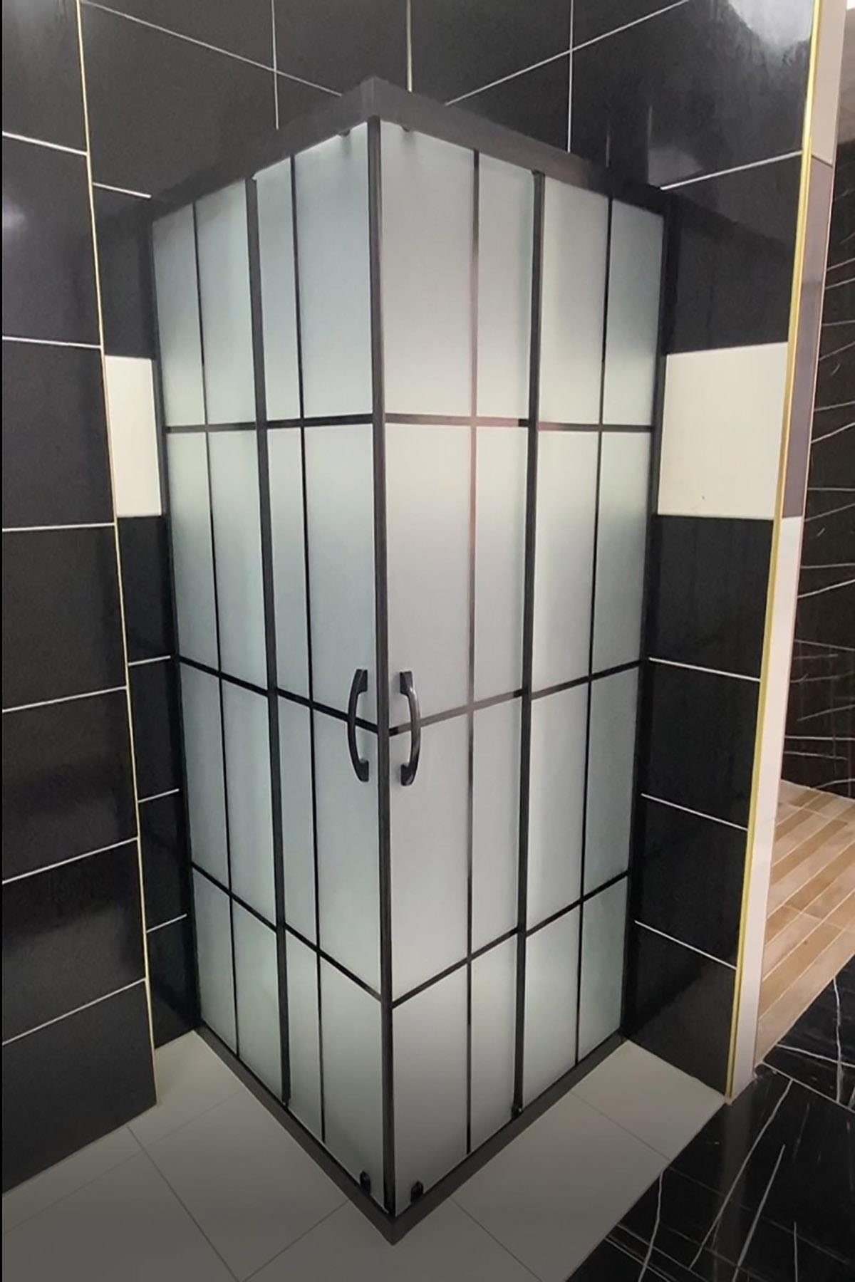 AVRUPA DUŞ 125x140x190 Cm Siyah Serigrafi Buzlu 5mm Camlı Yükseklik 190 Cm Duşakabin