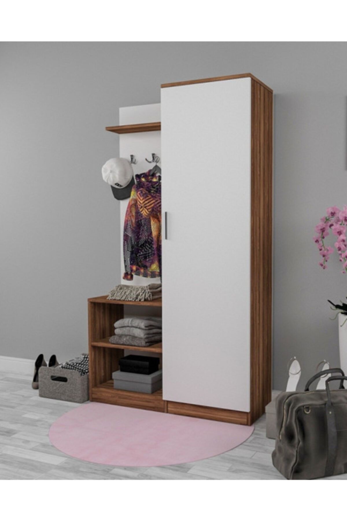 Alvers Mobilya Home Jolly Tek Bloklu Portmanto Hareli Ceviz Tamamı Mdf