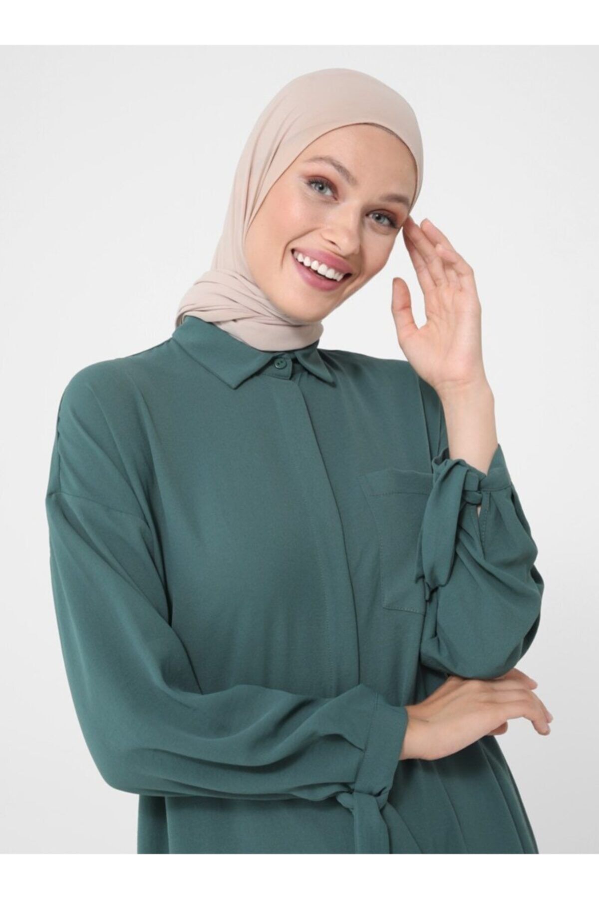 Refka Bağlama Detaylı Arkası Uzun Tunik - Koyu Zümrüt - Woman