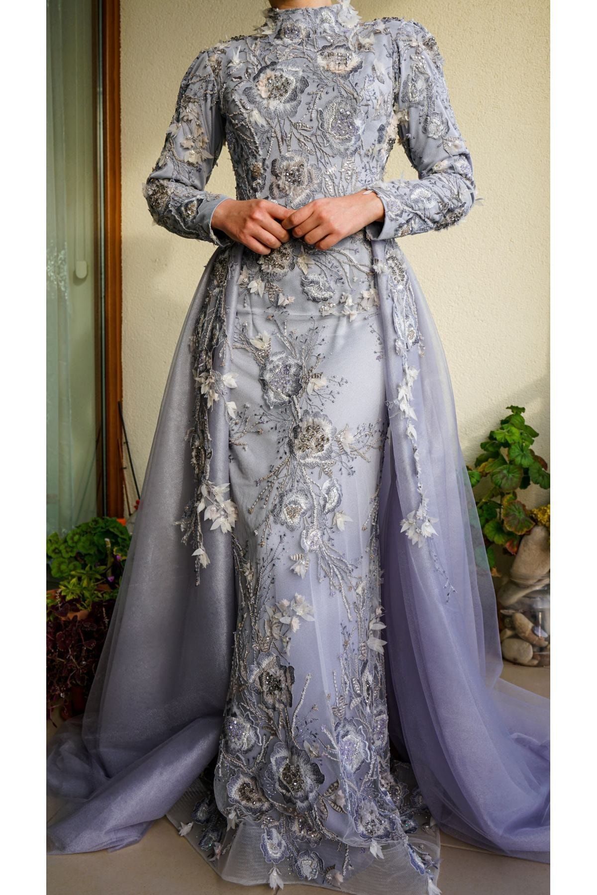nour's design Pavia - Vvıp Koleksiyon - Tüm Beden Işlemeli Tesettür Abiye