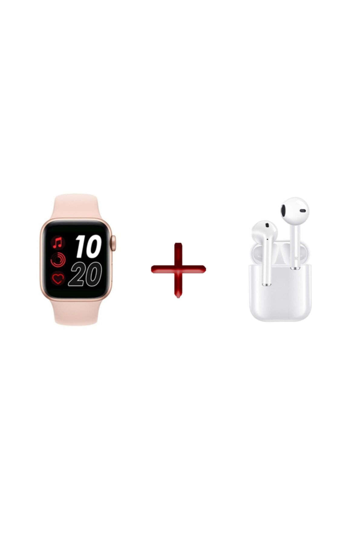 TECHNOMEN Smart Watch T500 Pembe + Airpods I12 Beyaz Tws Kablosuz Kulaklık Ikili Kombin T500 + I12