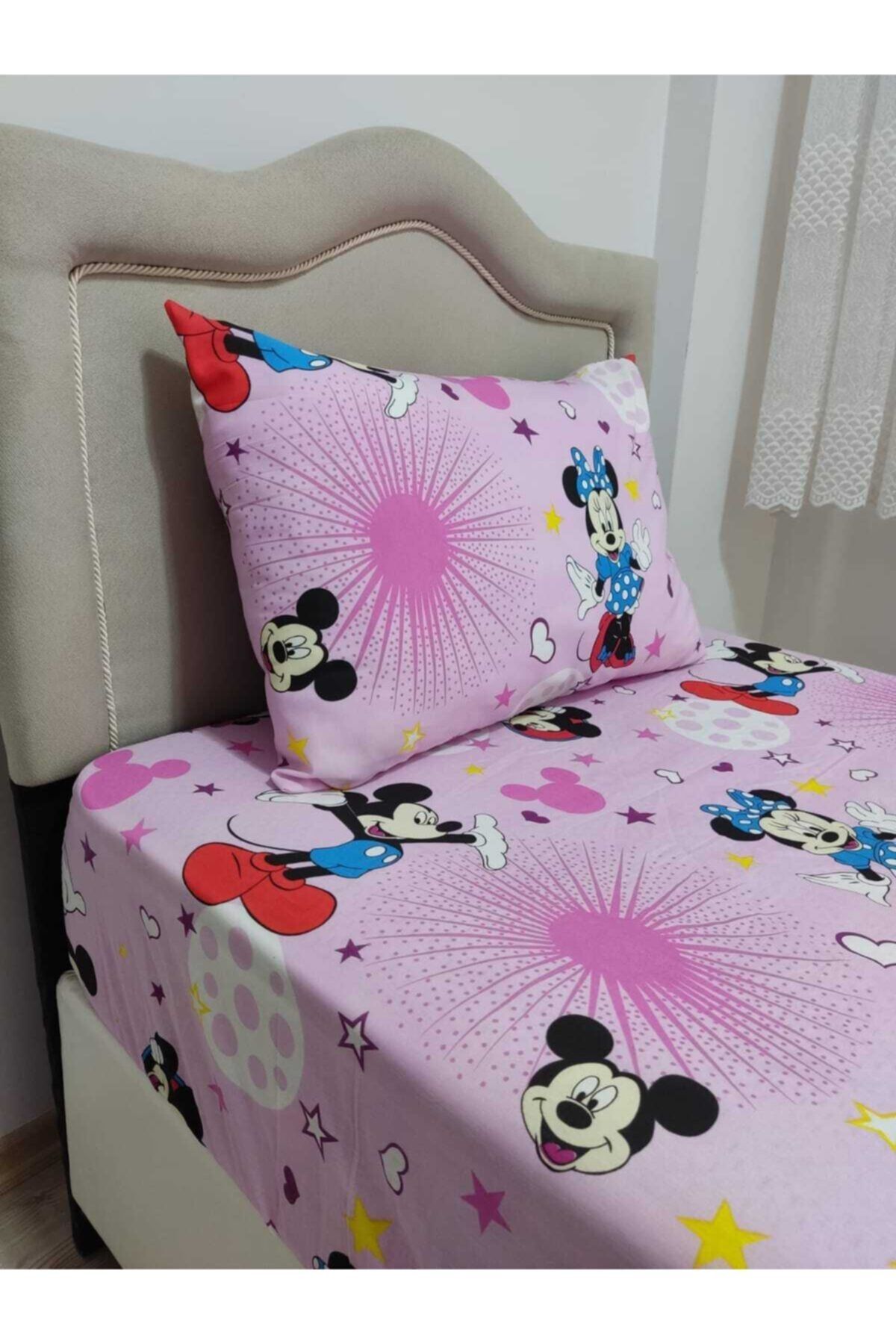 Mert Tek Kişilik Pembe Mickey Mouse Nevresim Çarşaf Takımı