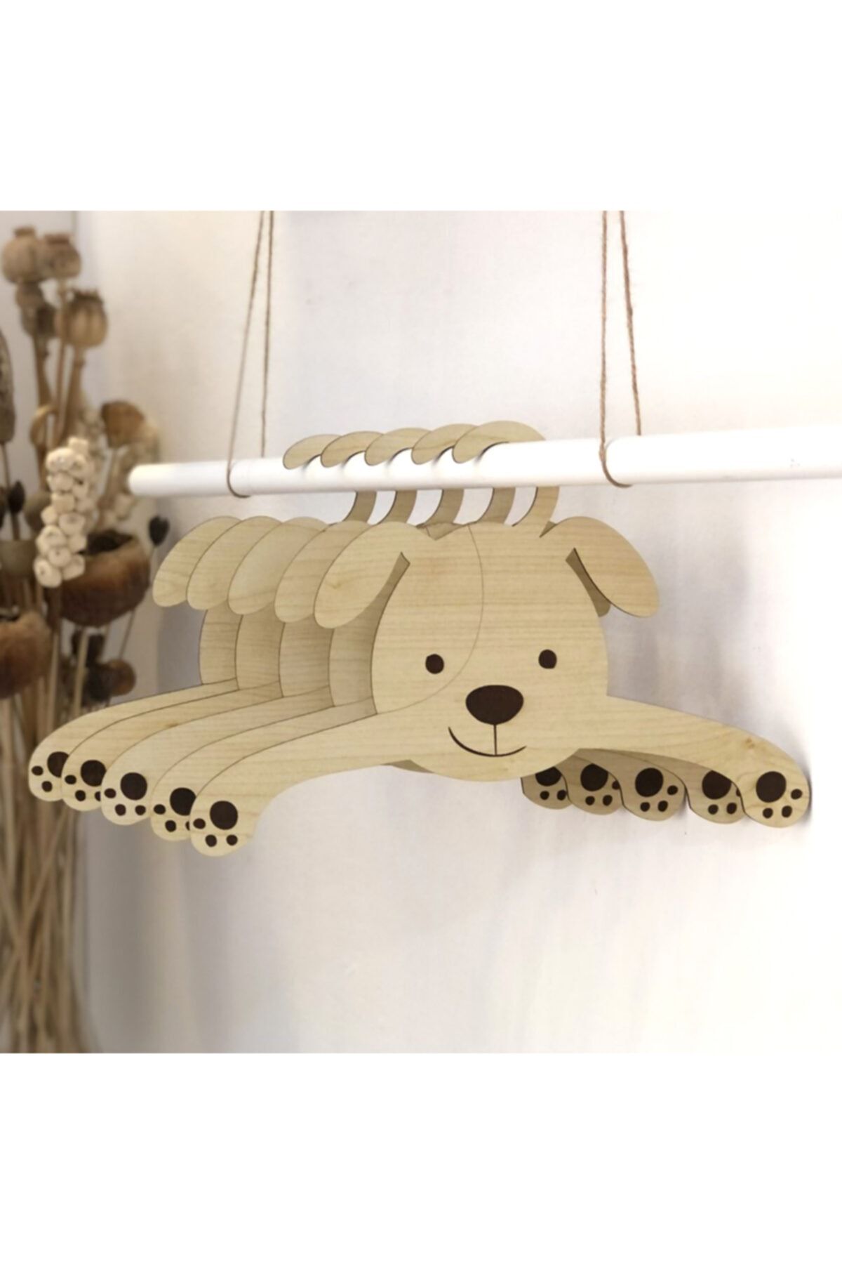 EYL Home 5'li Bebek Elbise Askısı Ahşap Köpek