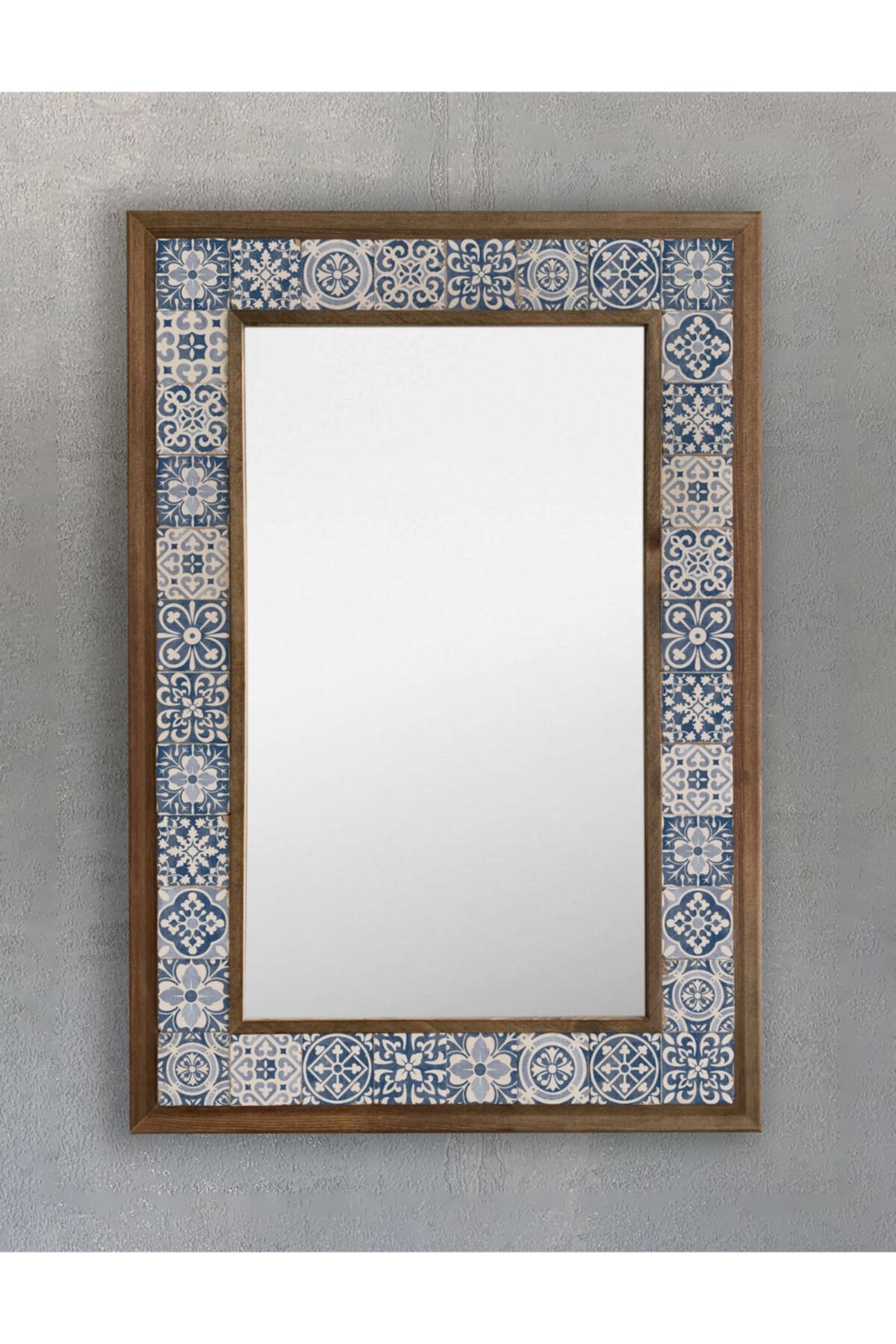 Oscar Stone Decor Masif Çerçeveli Mozaik Taş (MERMER) Ayna 43 Cm X 63 Cm Seramik Desenli-dresuar Aynası