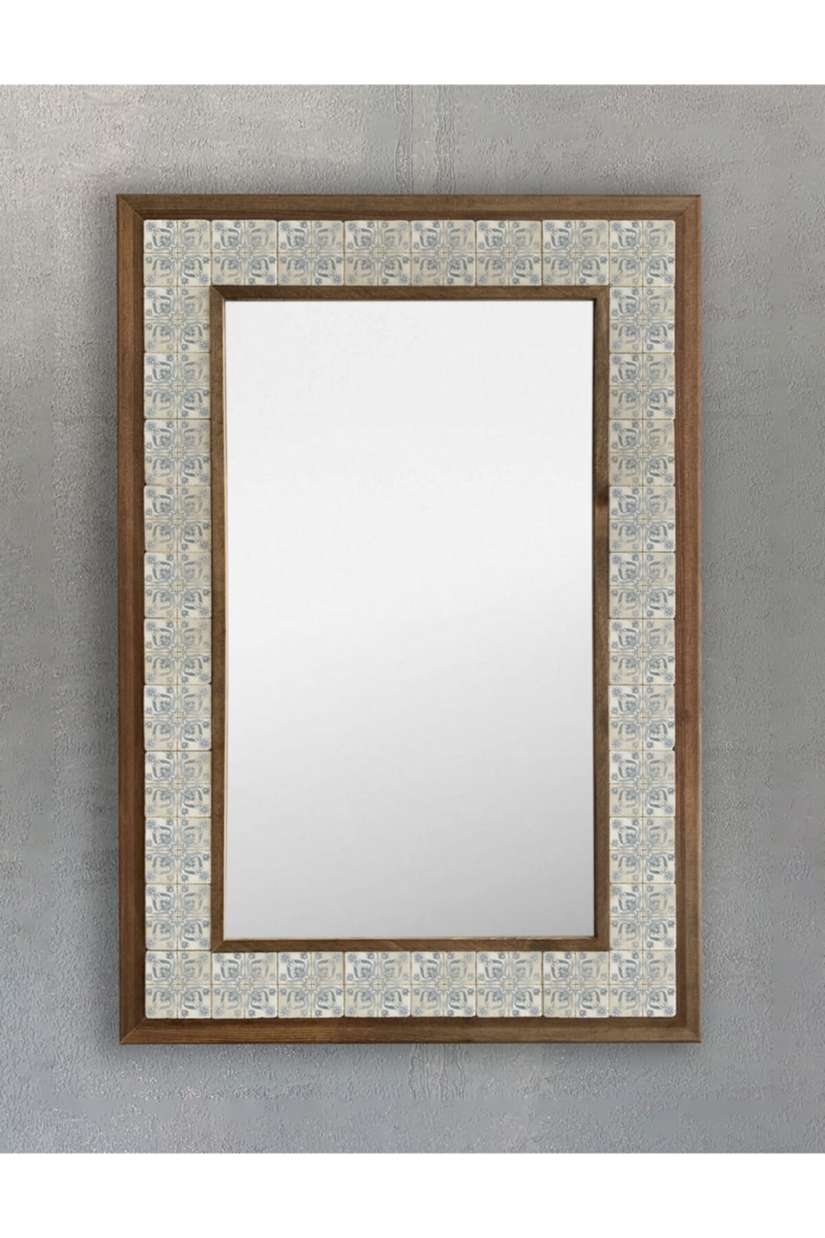 Oscar Stone Decor Masif Çerçeveli Mozaik Taş (MERMER) Ayna 43 Cm X 63 Cm Seramik Desenli Dresuar Aynası