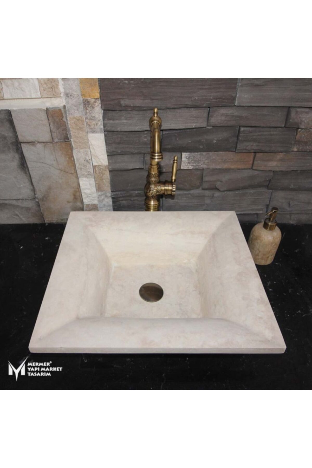 MYM Mermer Yapı Market Tasarım Traverten Modern Dizayn Kare Lavabo