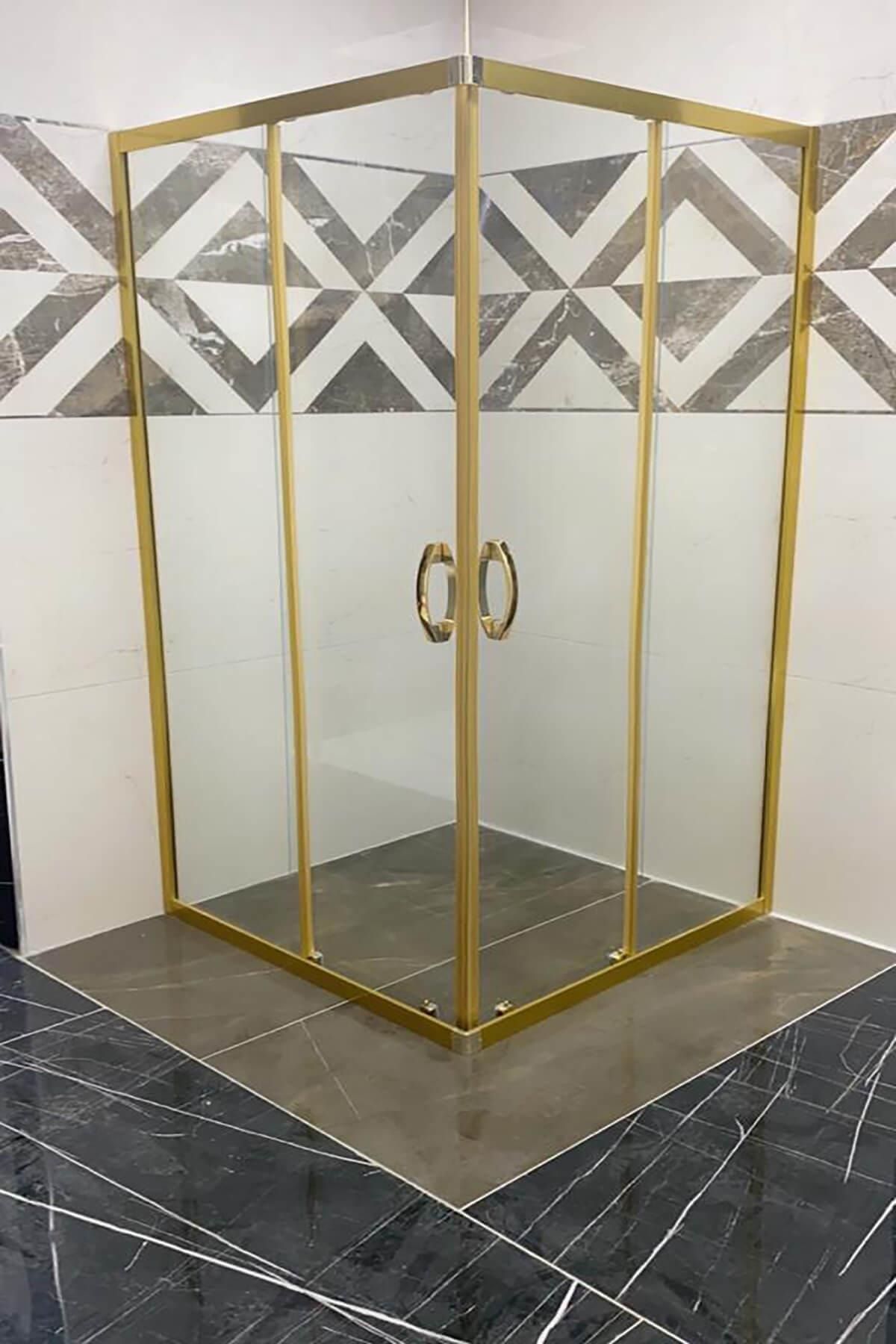 AVRUPA DUŞ 120x150x180 Cm Gold Profil Şeffaf Cam 5 Mm Yükseklik 180 Cm Duşakabin