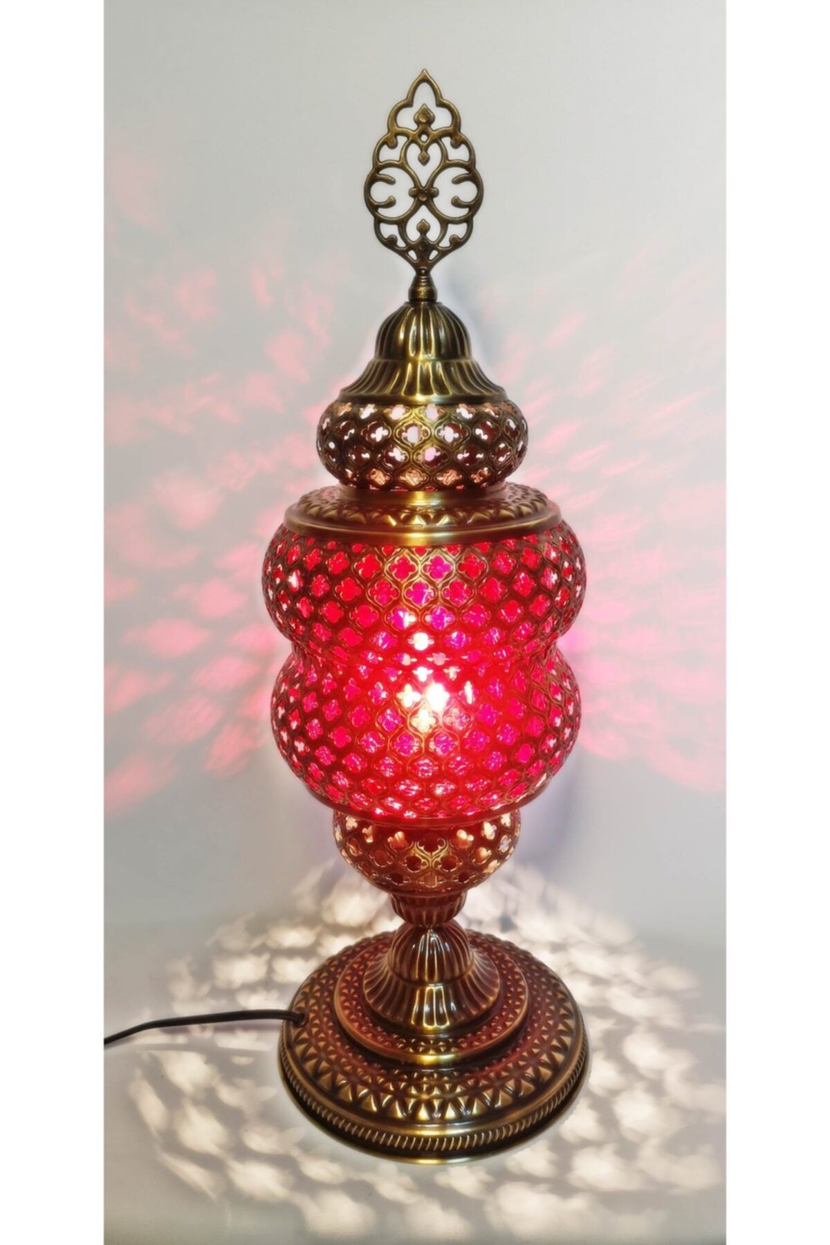 the istanbul lamp Tantik Dekoratif Pirinç Gece Lambası Kırmızı