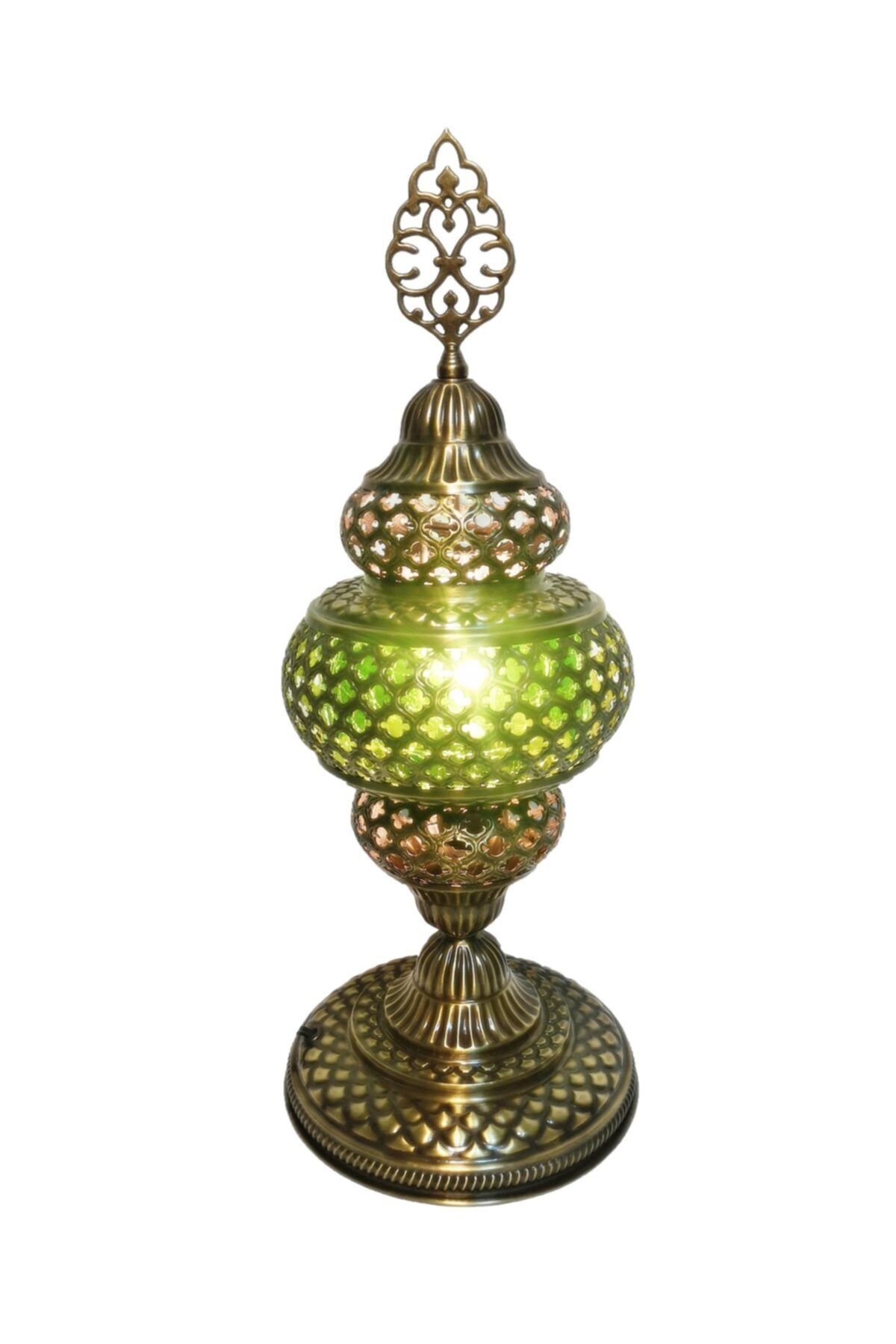 the istanbul lamp Otantik Osmanlı Pirinç Özel Tasarım Masa Lambası Yeşil