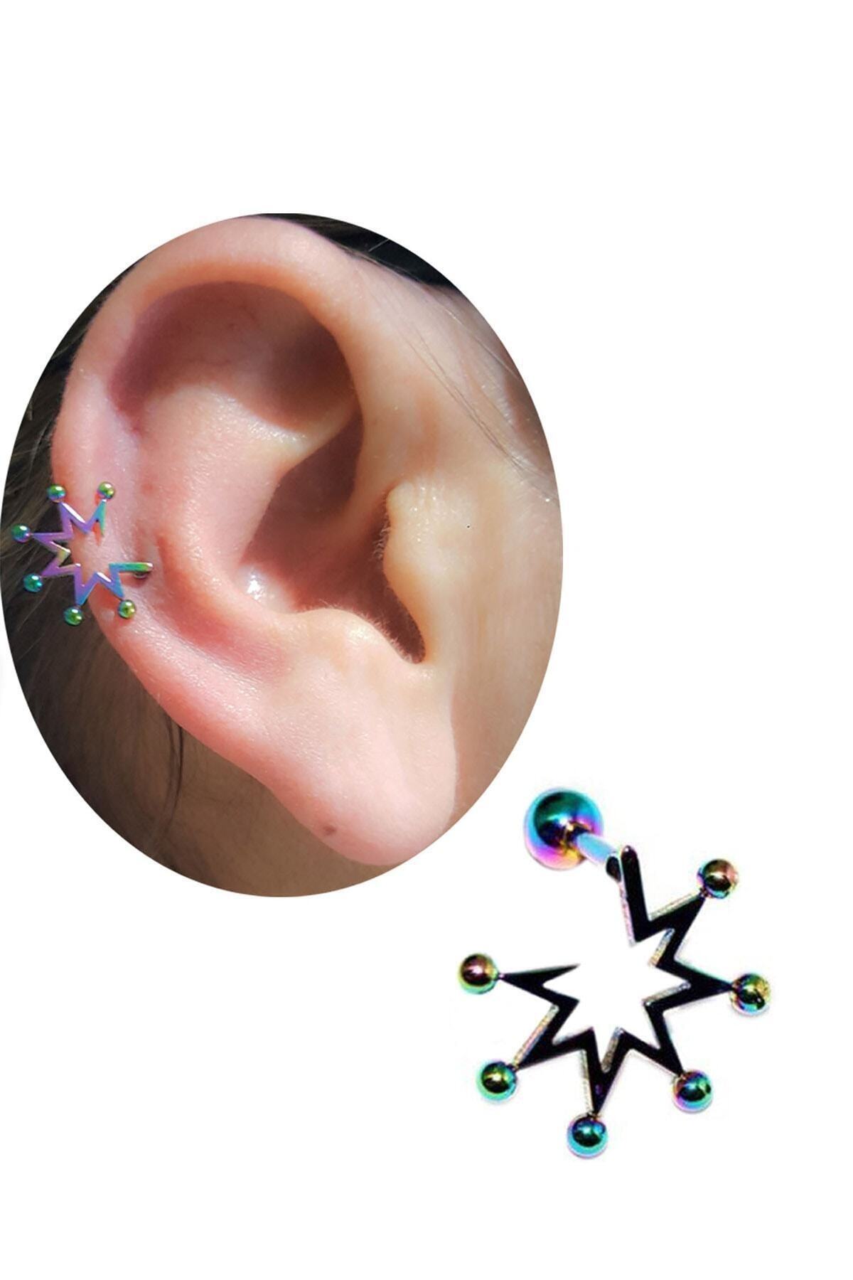 Cadının Dükkanı Cerrahi Çelik Gökkuşağı Rengi Yıldız Auricle-kulak-kıkırdak Piercing