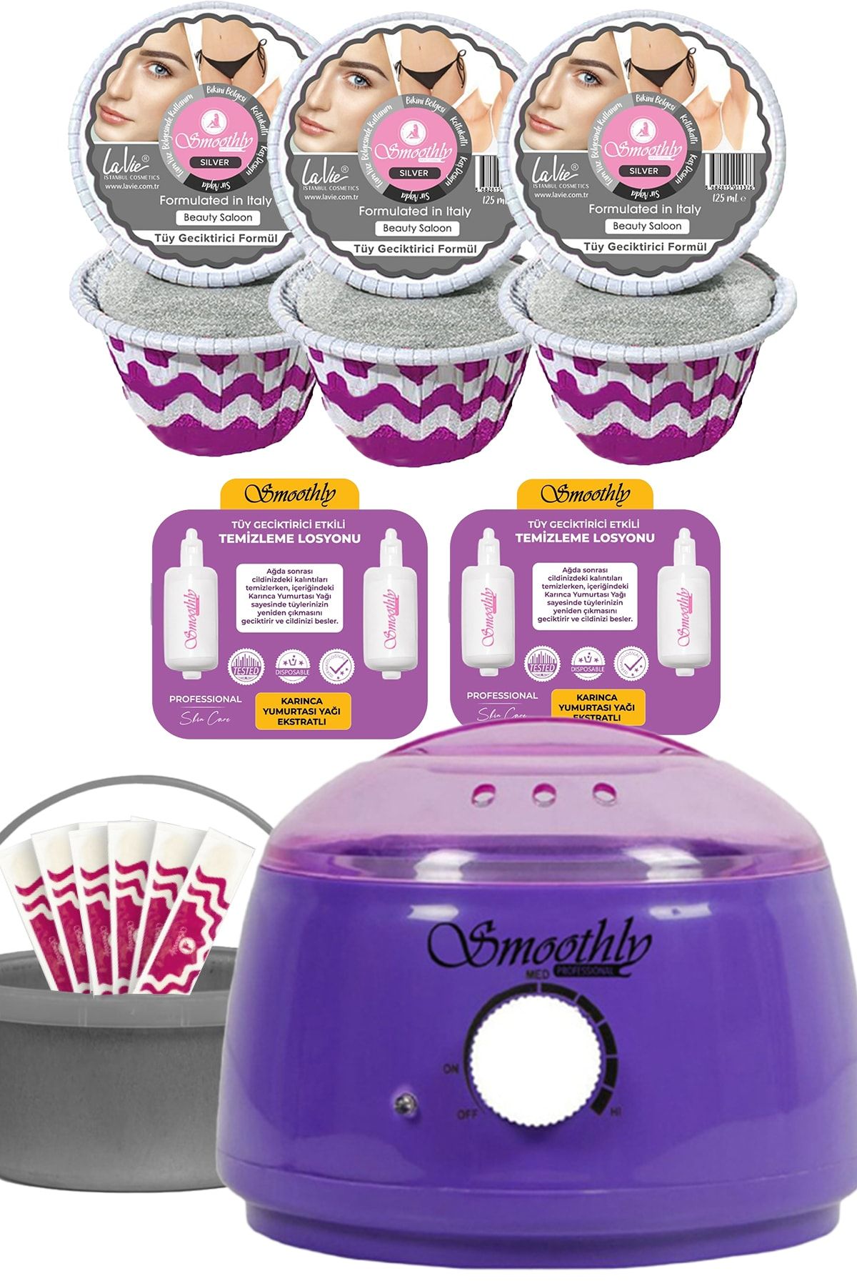 Smoothly Kalıp Boncuk Ağda Tüy Geciktirici Etklili Formül 750gr Büyük Set Sir Ağda Makinesi Cezveli Spatula