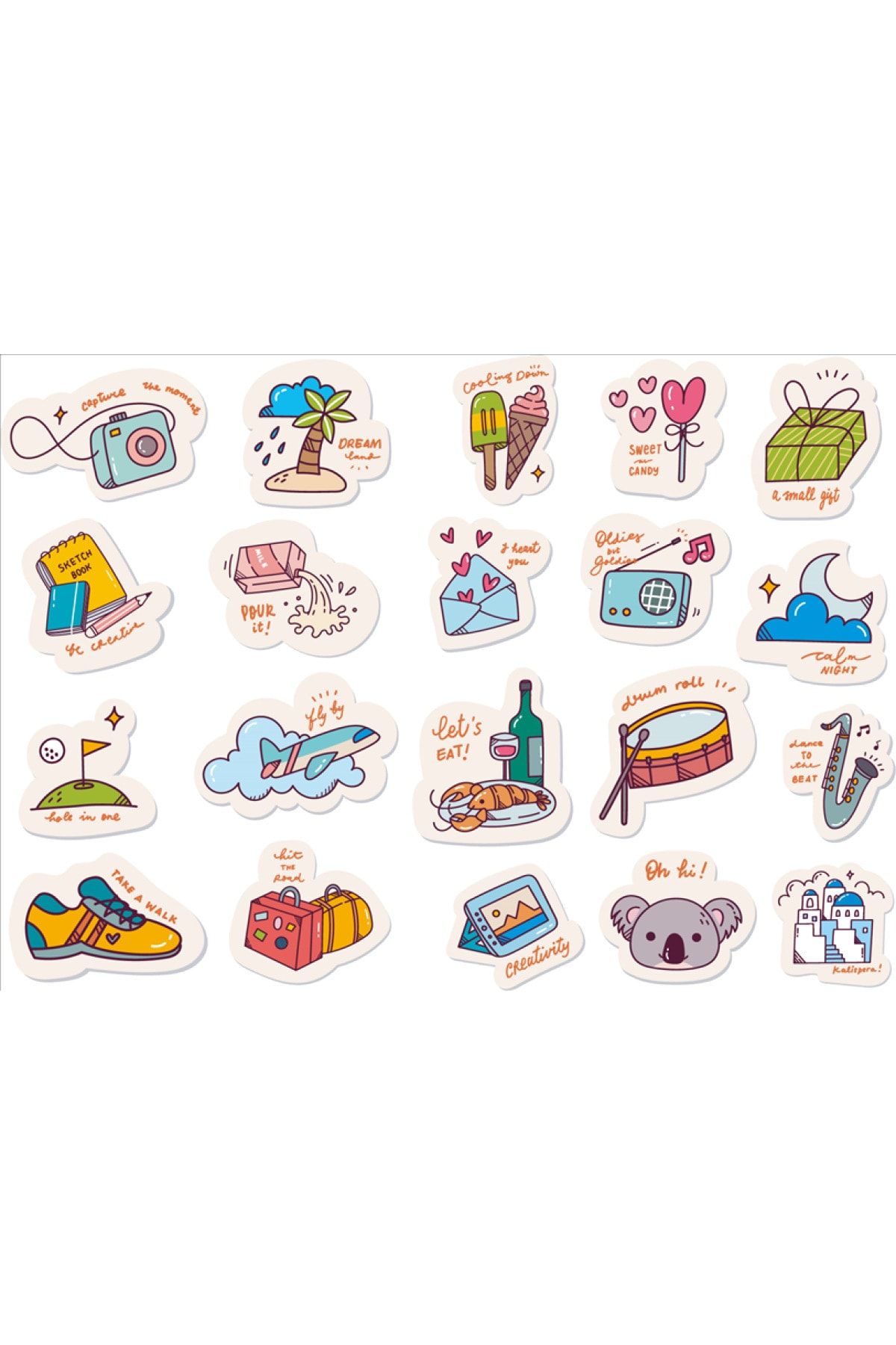 Ünsal Desing Kamera-dondurma-paket-not Defteri-uçak-ayı-bavul-ayakkabı-süt-mektup Stickerları