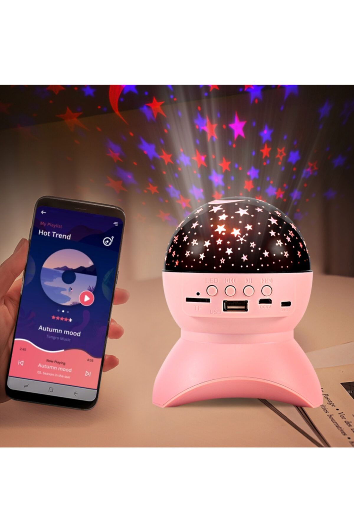 TECHNOM Tavan Aydınlatmalı Yıldız Ve Ay Starlight Bluetooth Hoparlör Gece Lambası Projektör Başucu Lambası