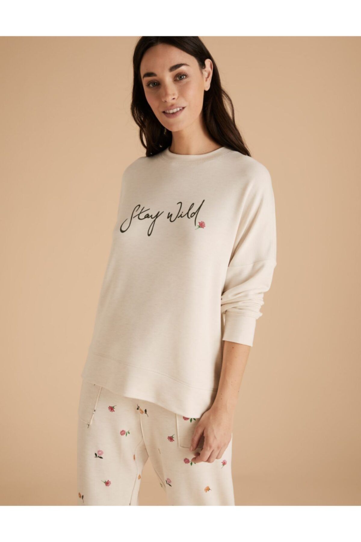 Marks & Spencer Sloganlı Uzun Kolu Pijama Üstü