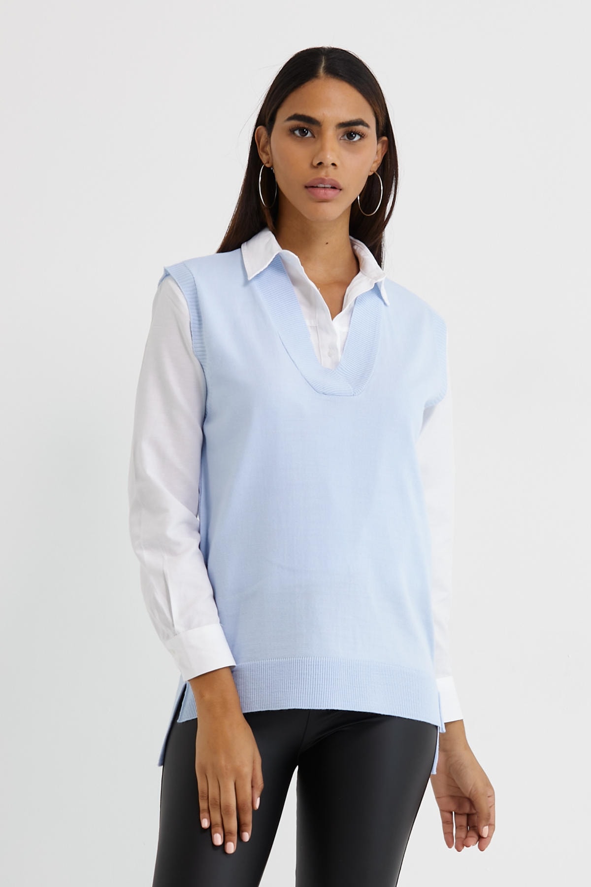 THE DOORE Kadın Bebe Mavi V Yaka Mevsimlik Triko Süveter