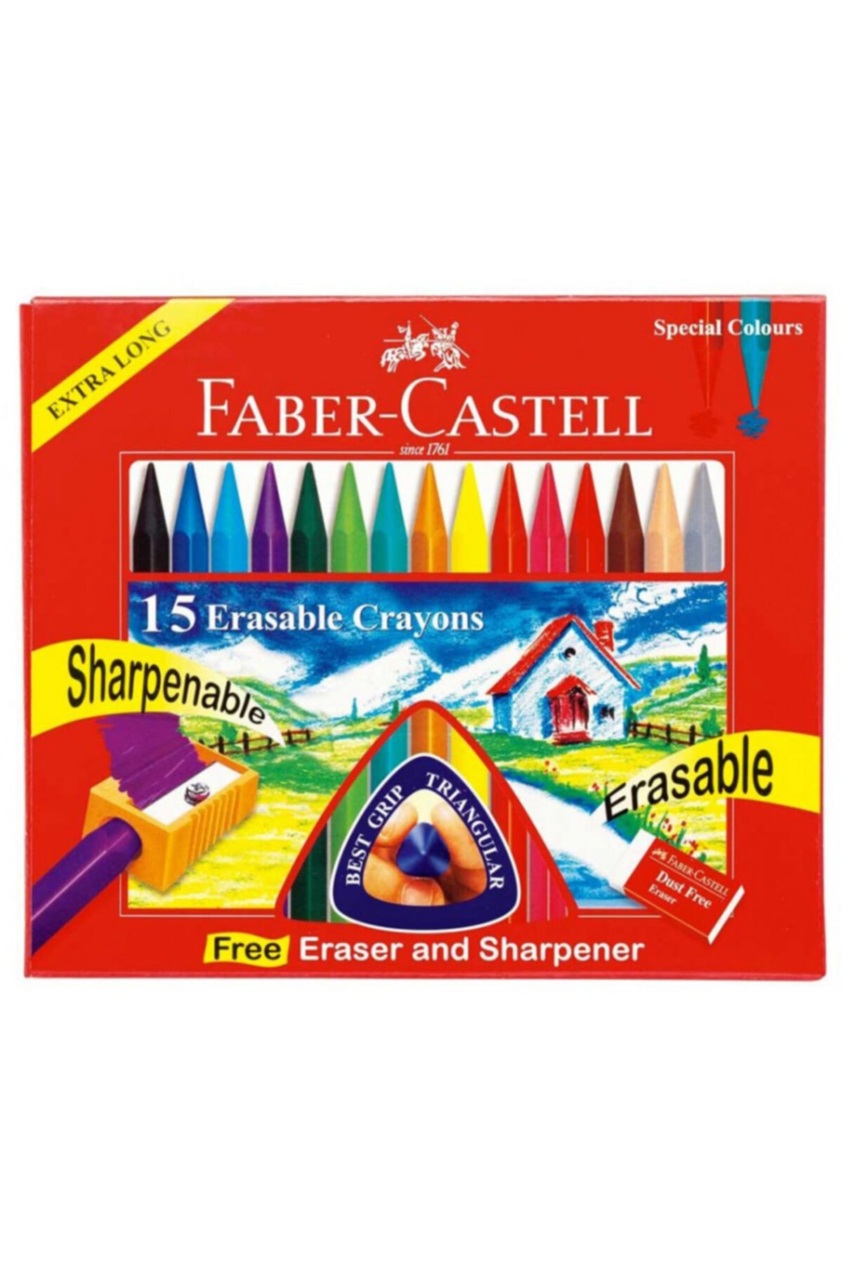 Faber Castell 15 Renk Silinebilir Mum Boya Crayons+ Silgi Ve Kalemtraş Hediyeli