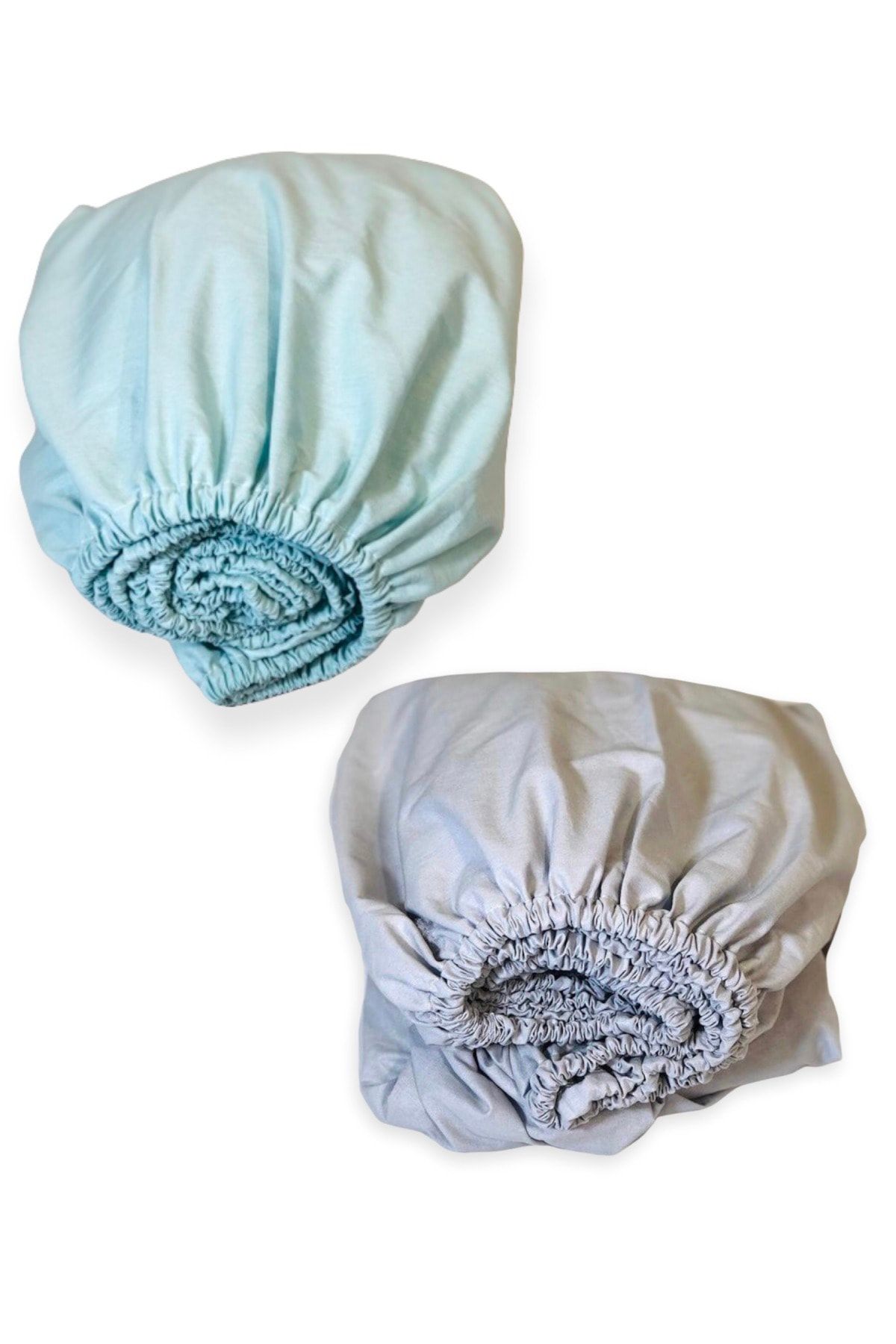 Bebek Özel Pamuklu Bebek Çocuk Lastikli Çarşaf 70x140 (2 Adet) Mint Yeşili Ve Gri