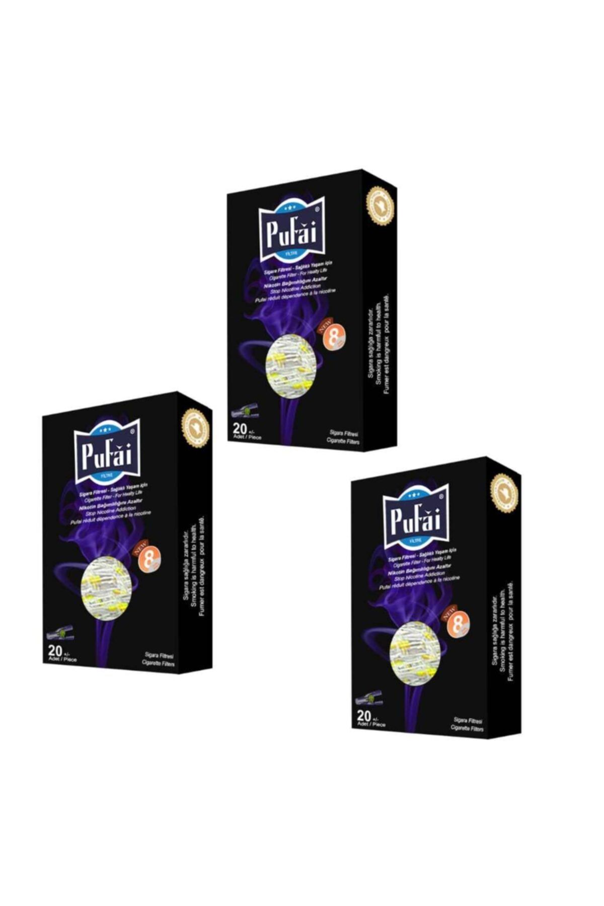 Pufai Sigara Ağızlığı Tar Süzen Filtre 8 Mm Normal Boy 60 Adet 3 Kutu Dark