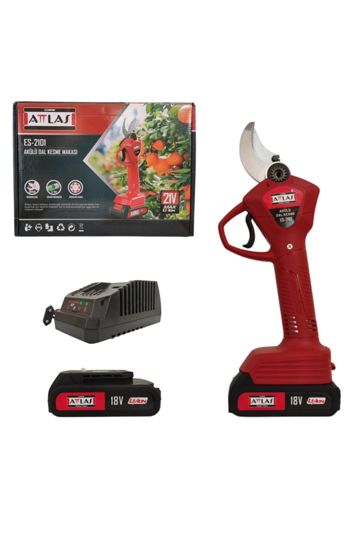 Attlas Es 2101 Çift Akülü Kömürsüz Bağ Makası – 18v - A0104055