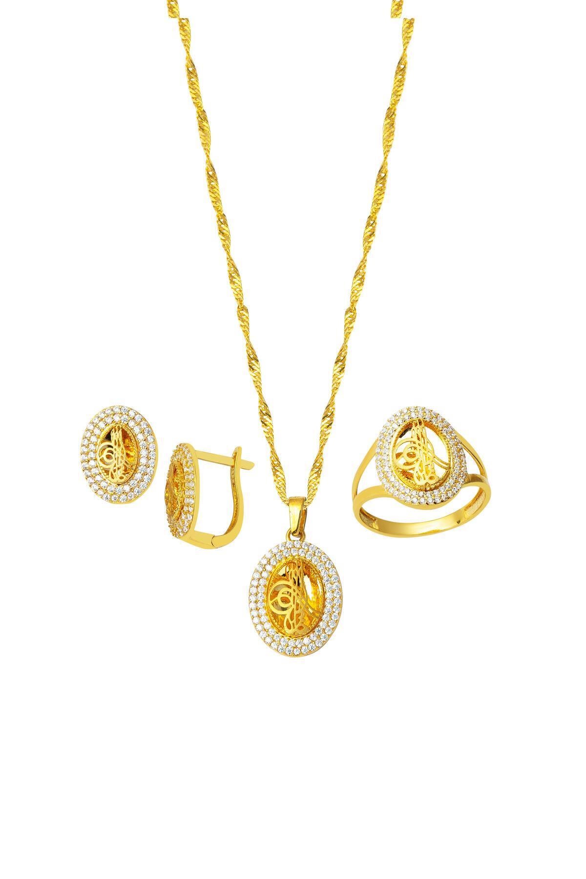Bilezikci Oval Tasarım Tuğralı Mini Altın Set
