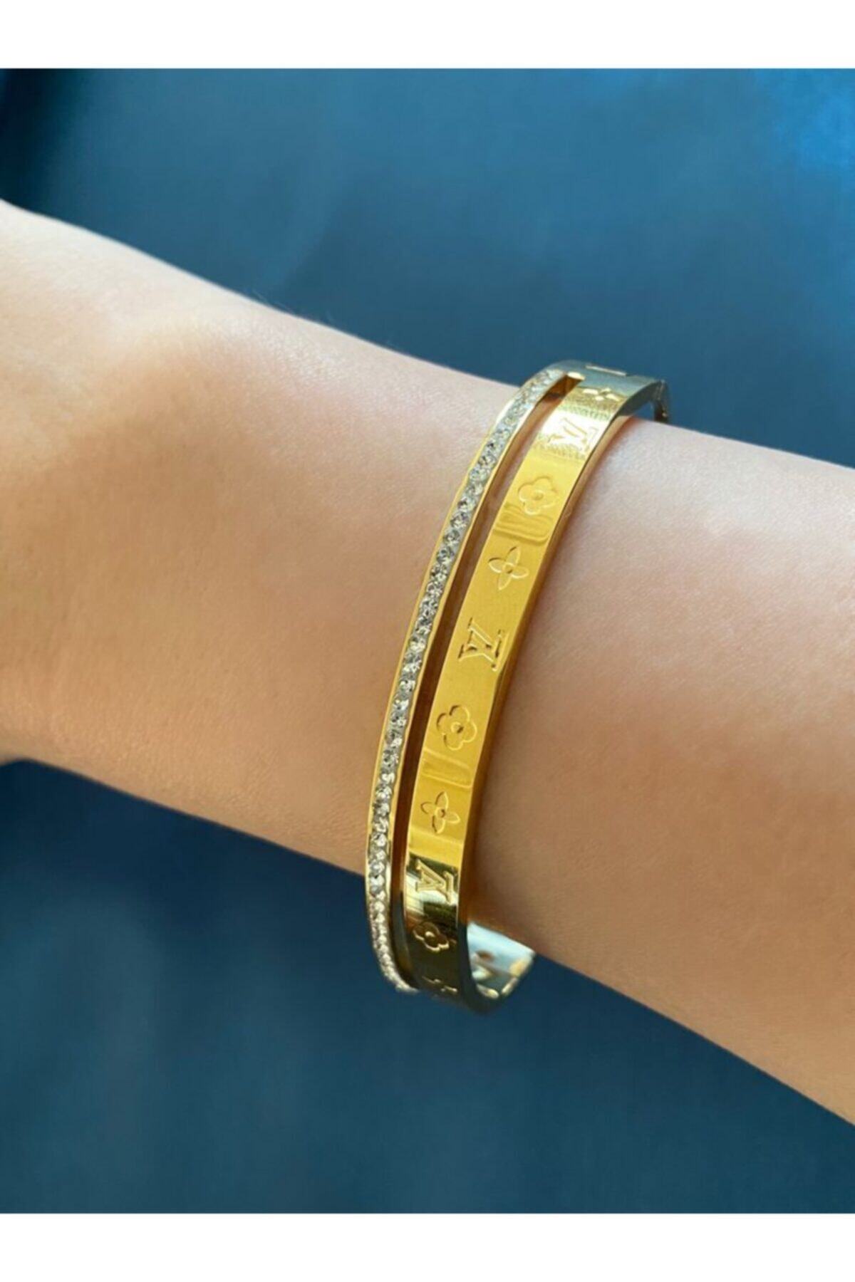 Splendid by Luna Antialerjik Zirkon Taşlı Gold Çelik Bilezik