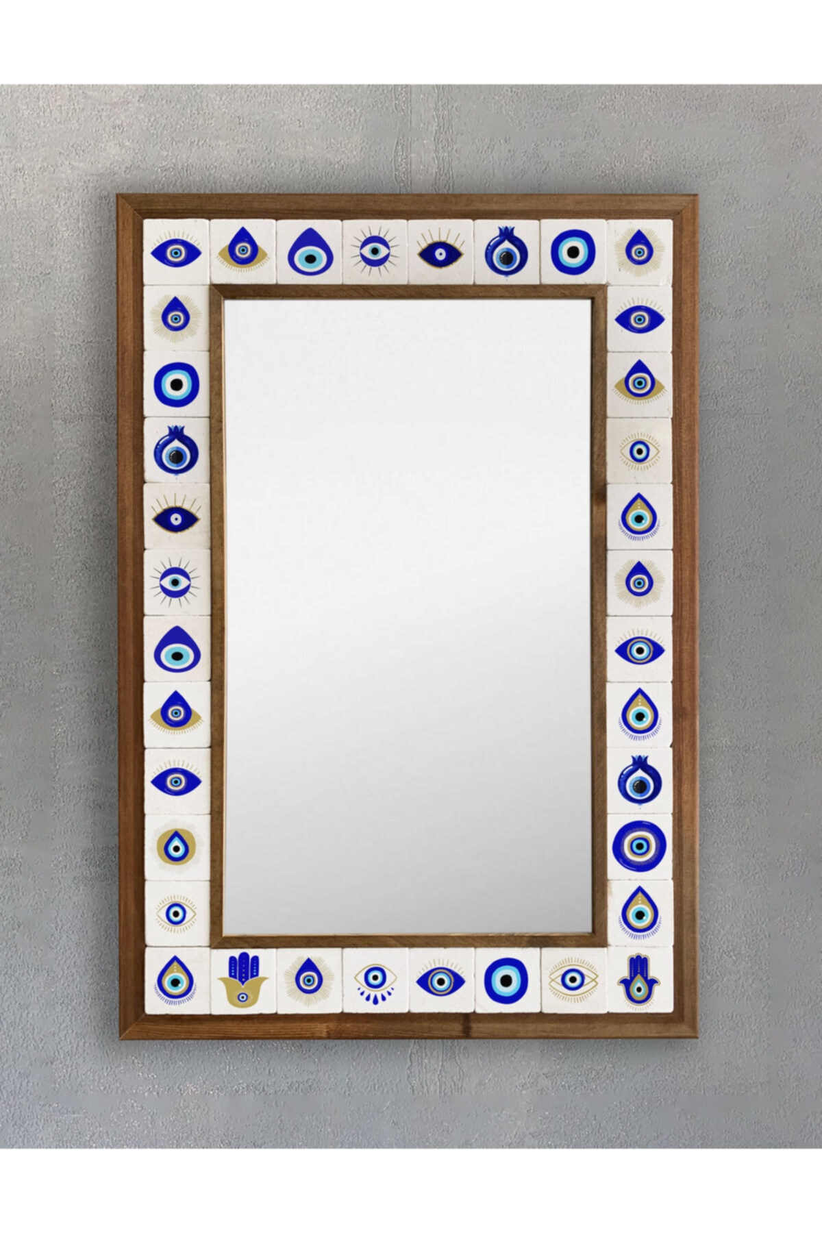 Oscar Stone Decor Masif Çerçeveli Mozaik Taş Doğal-mermer) Ayna 43 Cm X 63 Cm Nazar Göz Temalı