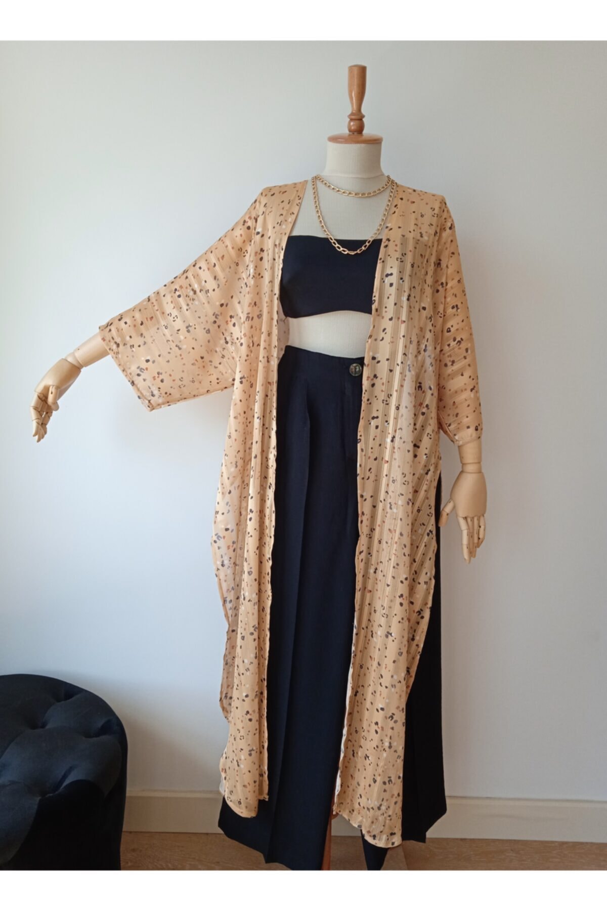 İVİA Sarı Puanlı Jakarlı Elbise Kimono