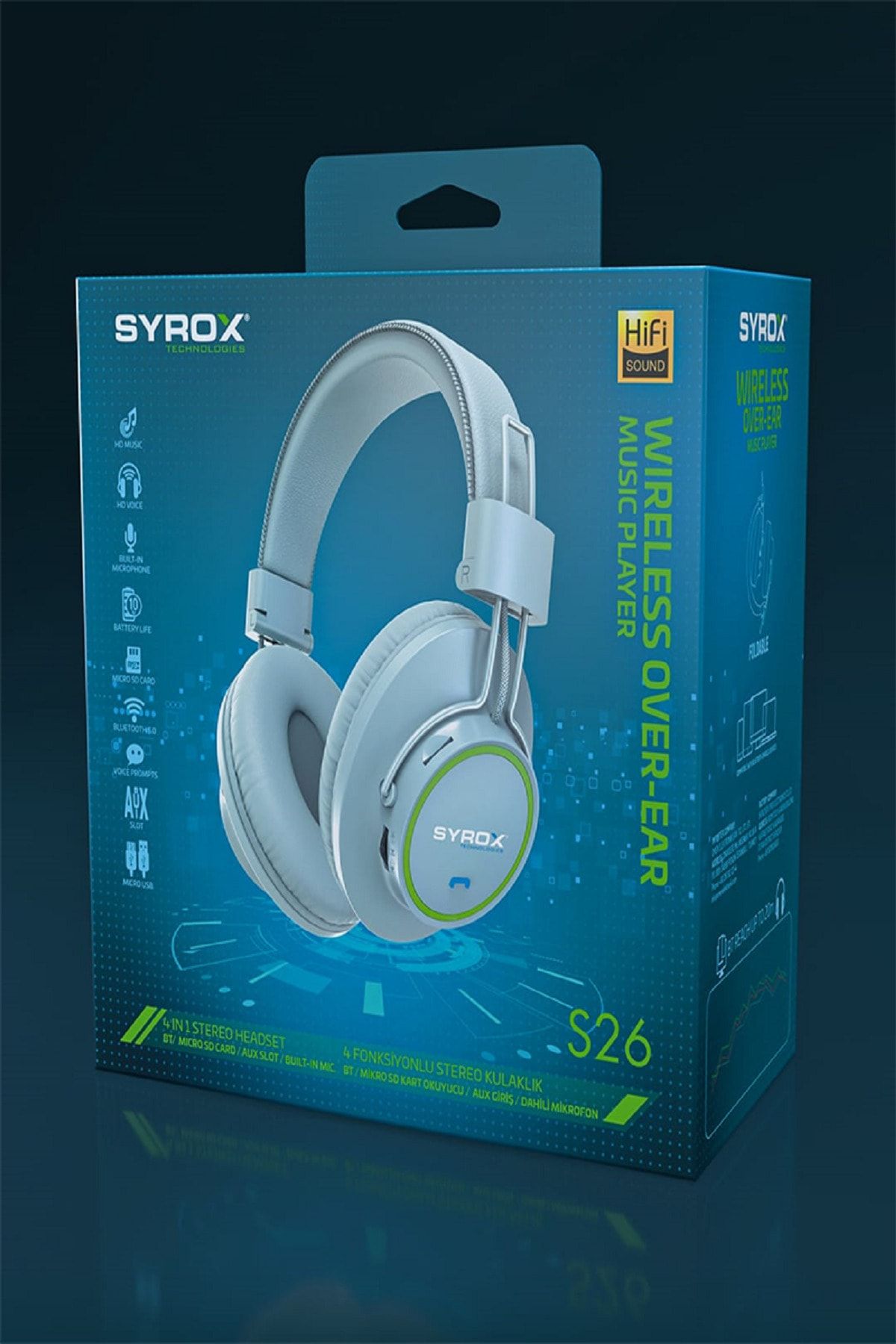 Syrox S26 Kablosuz Bluetooth Kulaklık Hafıza Kartlı Beyaz