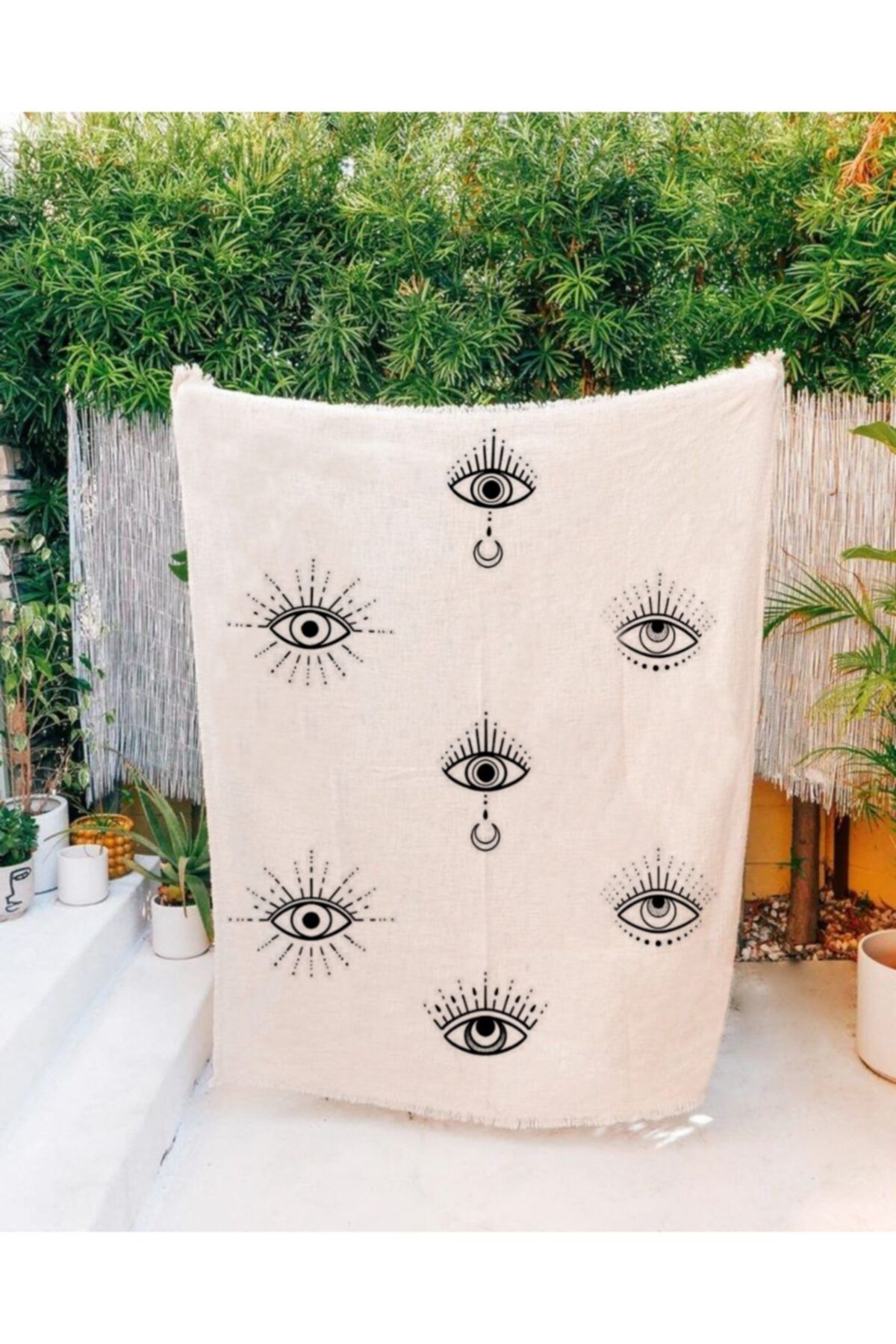 ALAMODECOR Pamuklu Göz Desenli Battaniye / Duvar Halısı