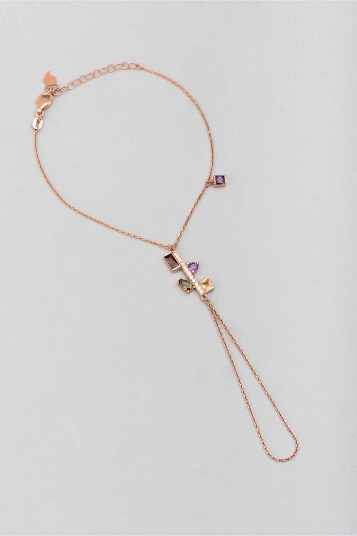 So CHIC... 18 Ayar Rose Altın Kaplama Renkli Baget Taşlı Gümüş Şahmeran