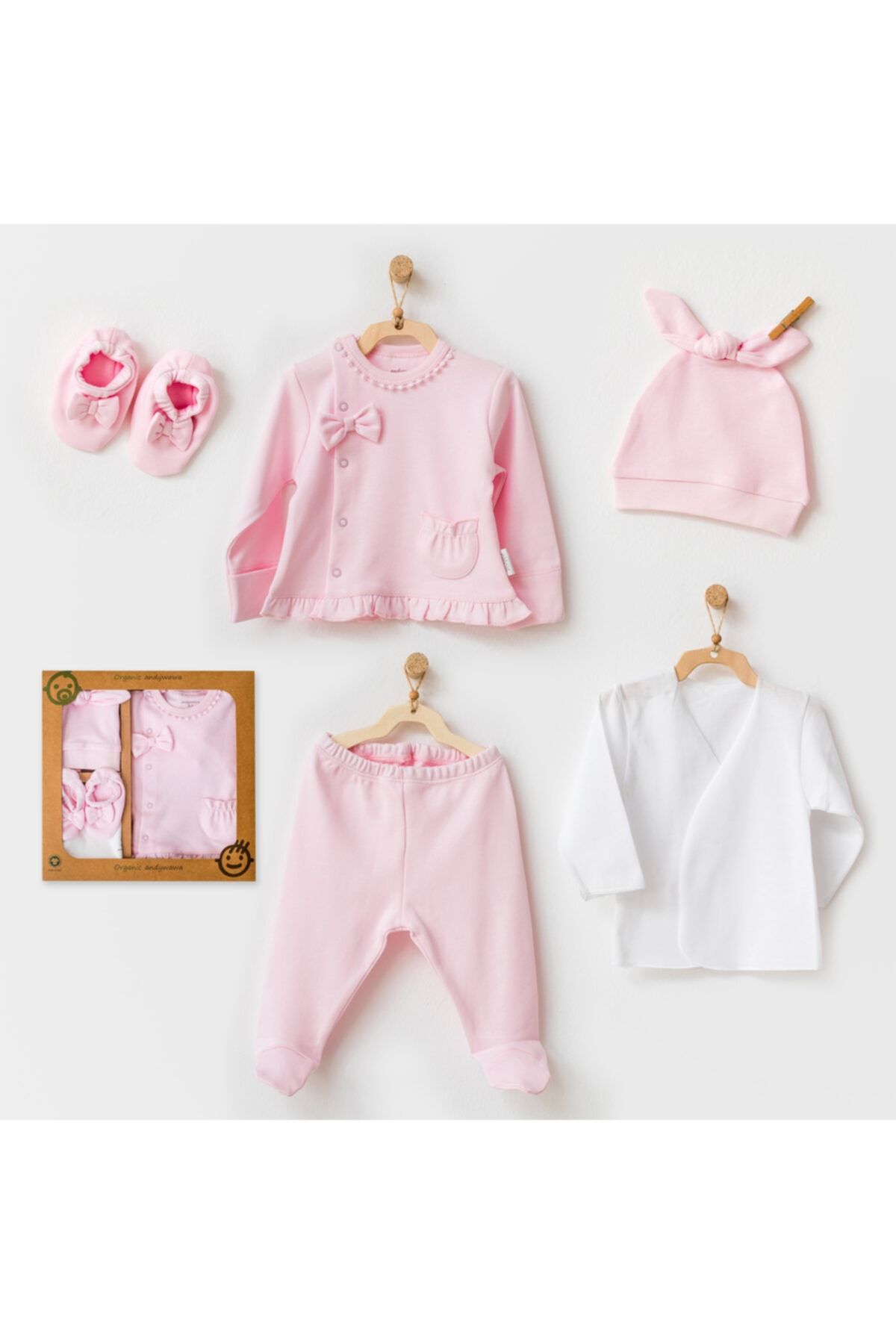 andywawa Bebek Hastane Çıkışı 5 Pcs Newborn Set Natura Wawa Organıc Gırl